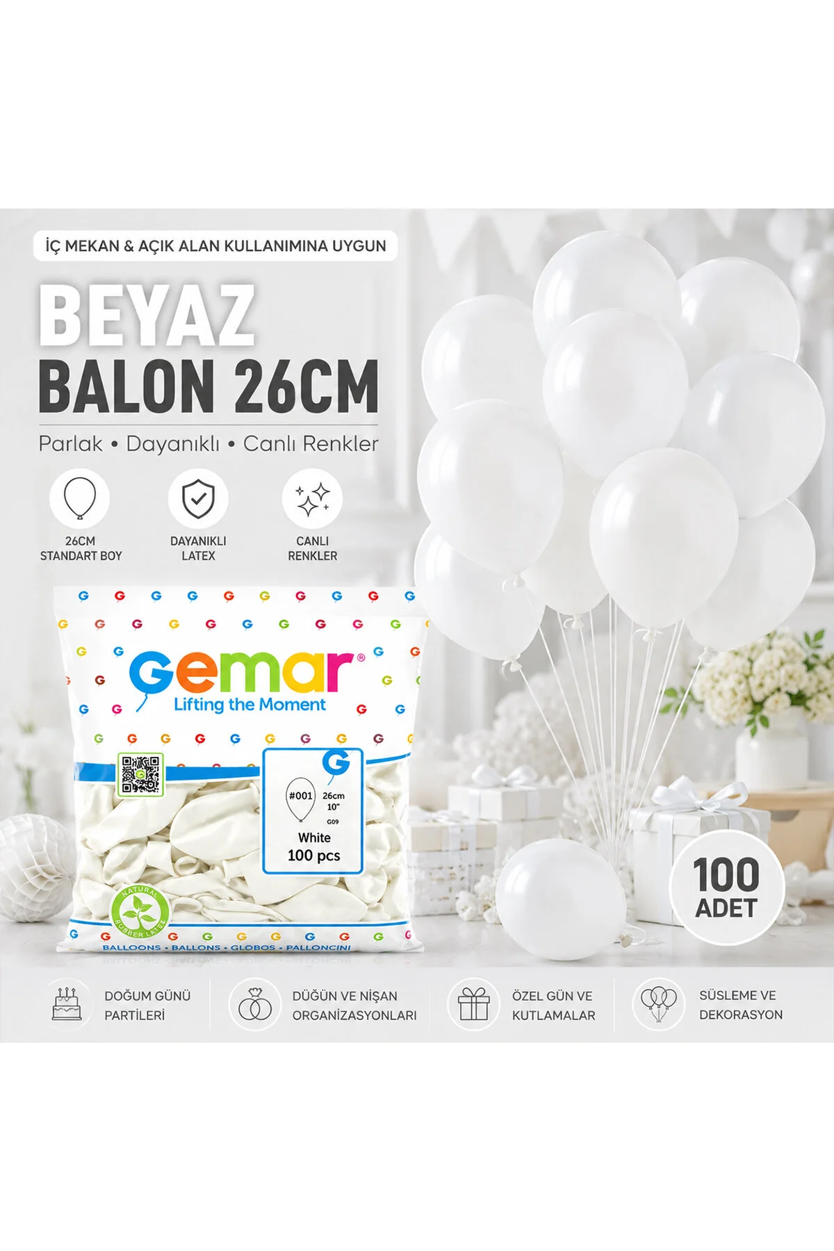 İÇ MEKAN - BEYAZ BALON 10 INC - 26CM - 100PCS (4741) - Just Cheap Store Görsel 2