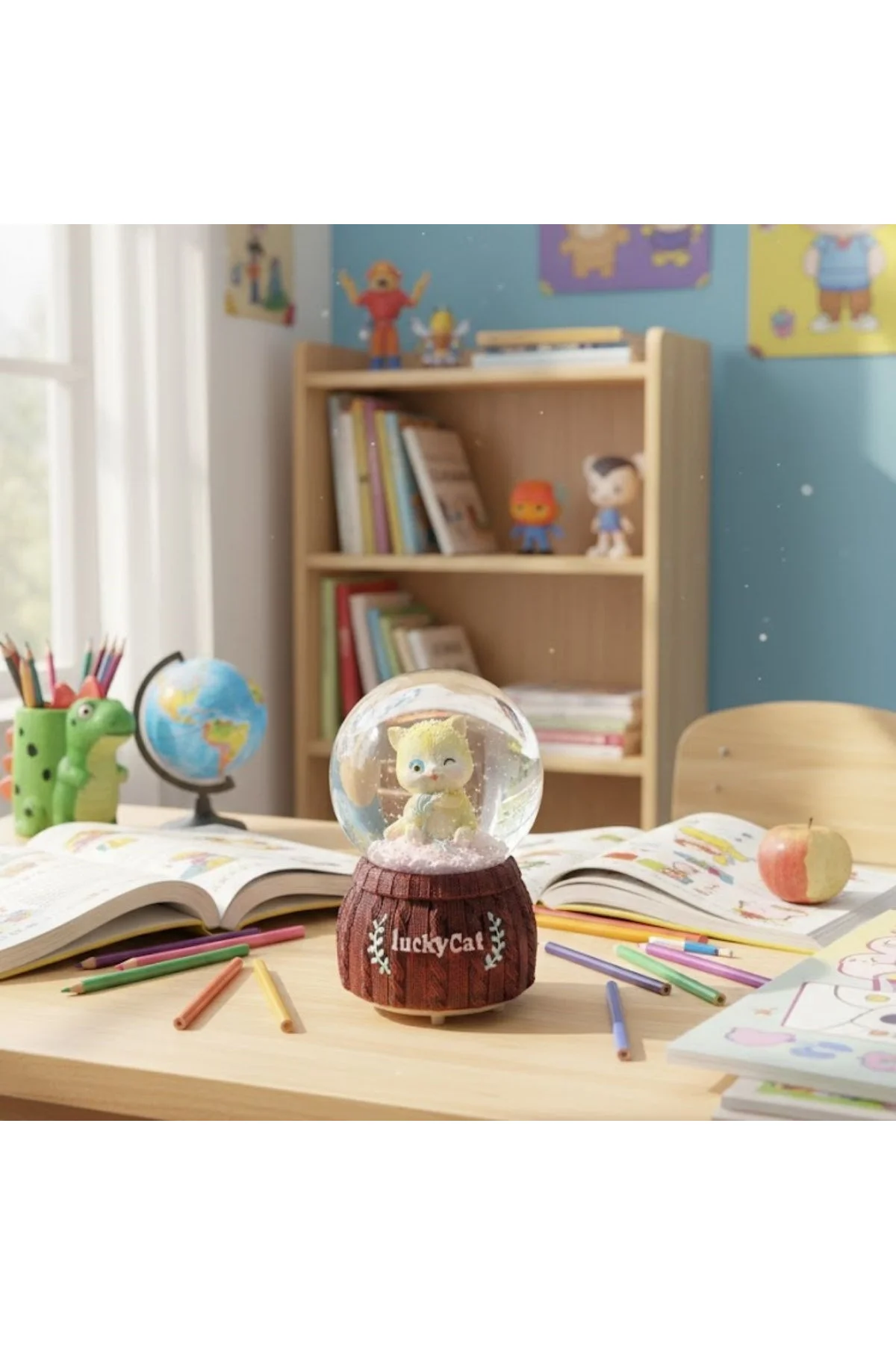 Pilli Işıklı Müzikli Kar Küresi–Şanslı Kedi Figürlü Eğlenceli Masaüstü Biblo, LED Aydınlatmalı Dekor - Just Cheap Store Görsel 4