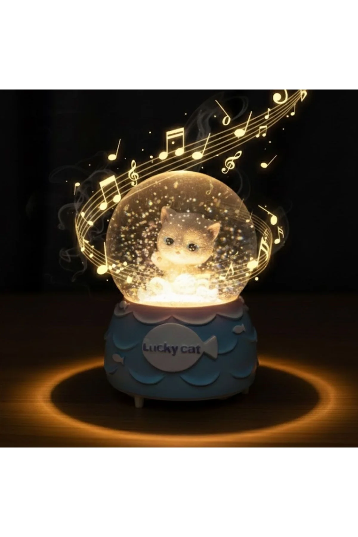 Pilli Işıklı Müzikli Kar Küresi–Şanslı Toplu Kedi Figürlü Eğlenceli Masaüstü Biblo, LED Aydınlatmalı - Just Cheap Store Görsel 5