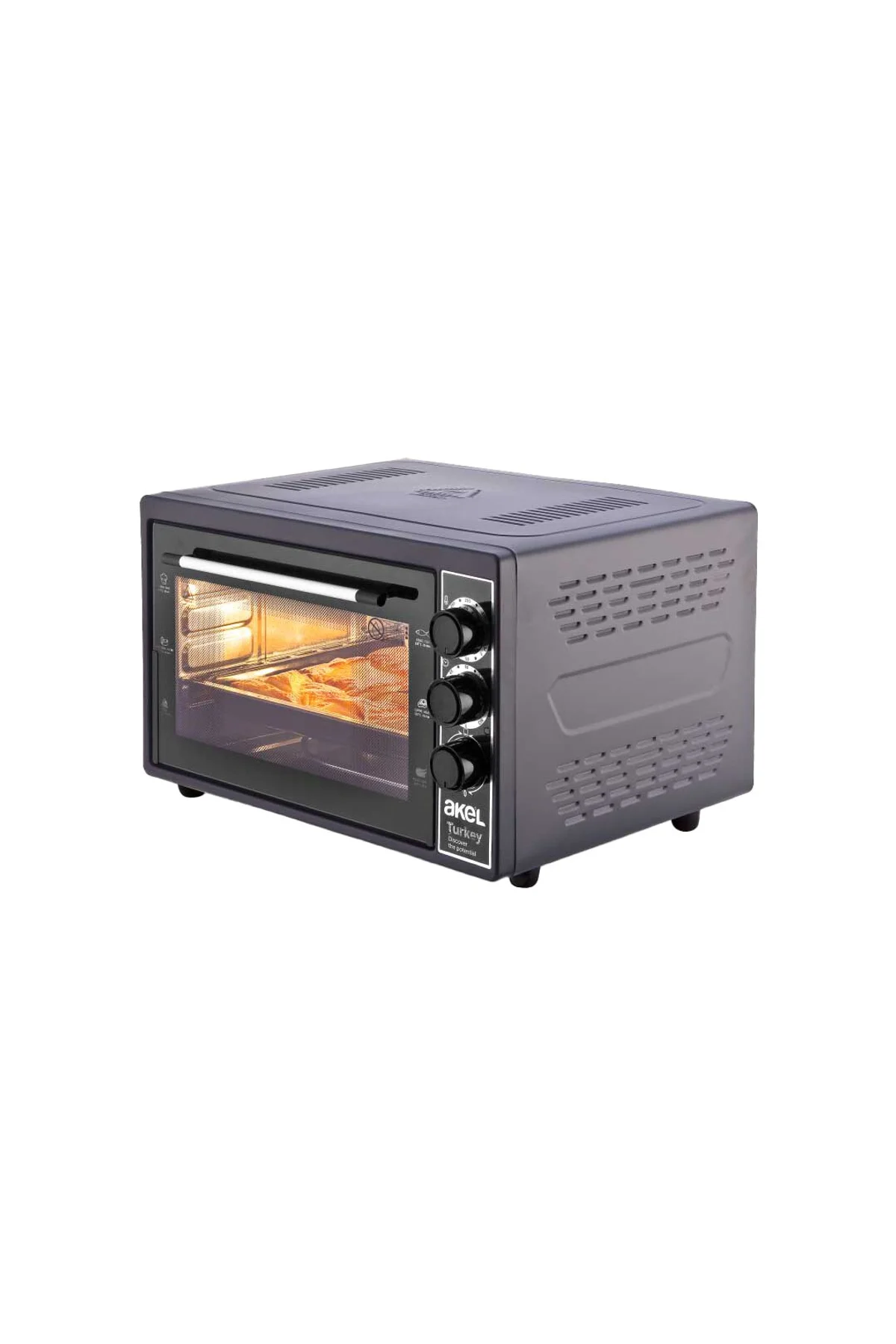MİDİ FIRIN KARE 38LT AYARLANABİLİR TERMOSTAT = 50–320°C - SAATLİ = 0 - 90 DK ZİL 3 KADEME HIZ AYAR E