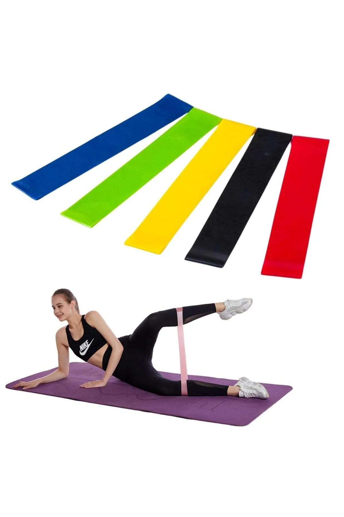 5li Egzersiz Direnç Bant Seti Pilates Crossfit Ekipmanları (4741)