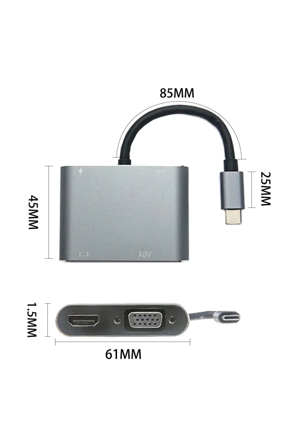 4’ü 1 Arada Type-C to Hub Dönüştürücü Adaptör – 4K Ultra HD HDMI &amp;amp; VGA Görüntü Aktarımı, PD - Just Cheap Store Görsel 4