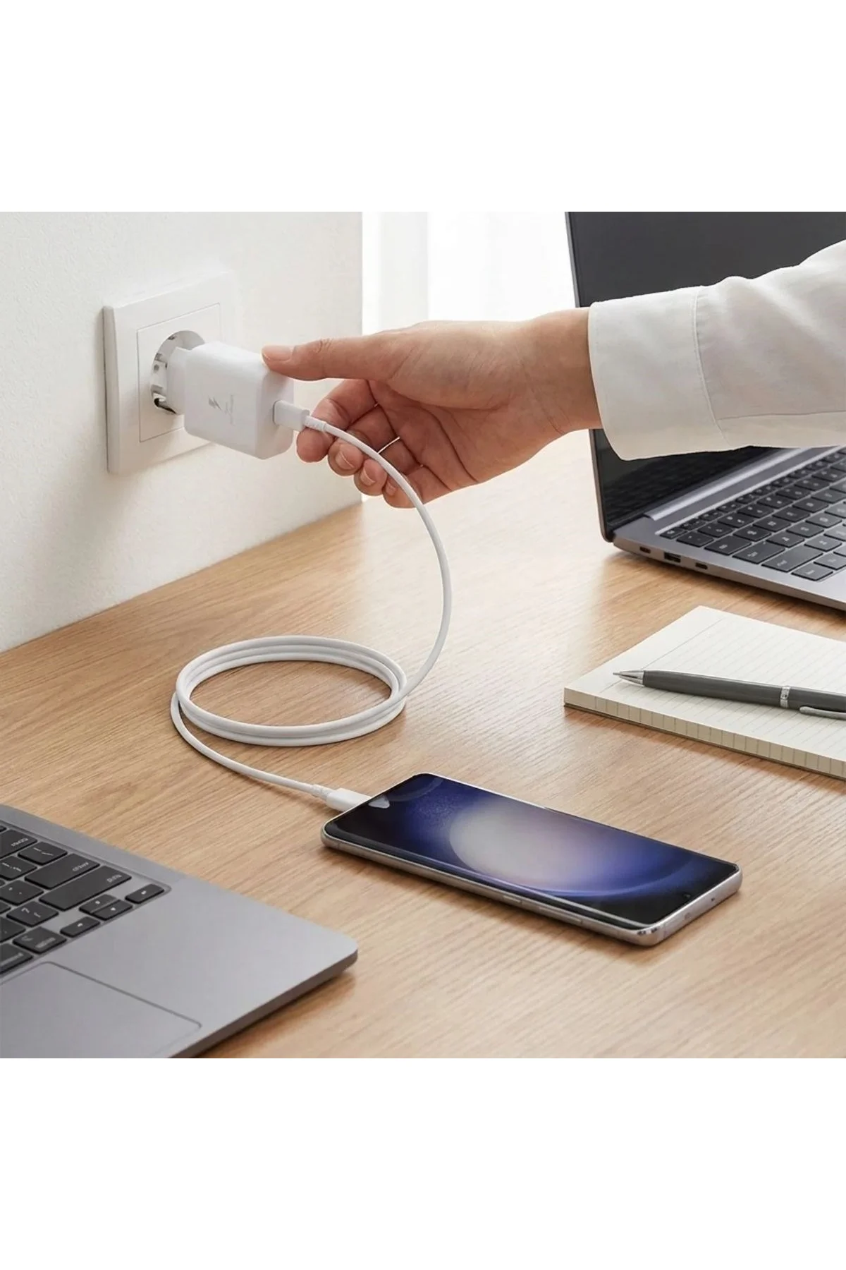 45W Süper Hızlı Şarj Adaptörü USB-C PD 3.0 PPS Fast Charger + 5A Type-C to Type-C Kablo (4741) - Just Cheap Store Görsel 2