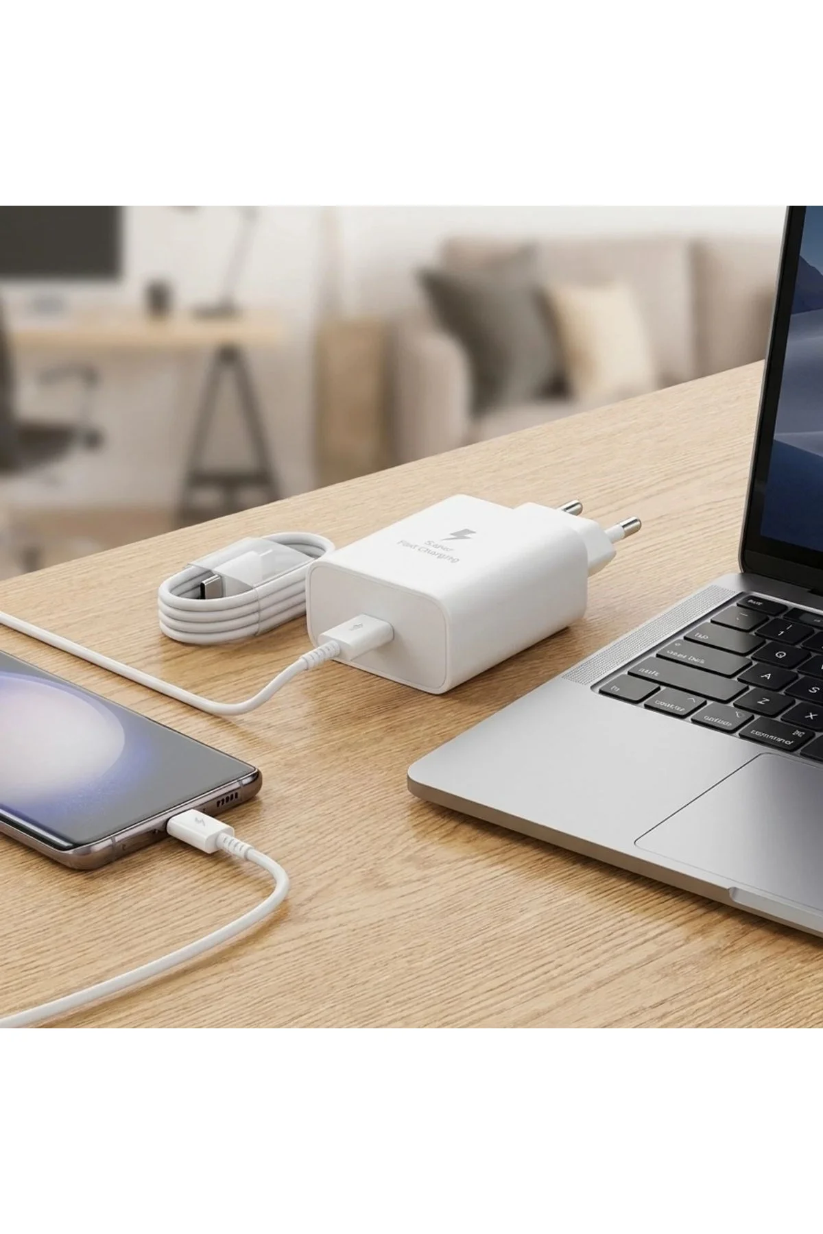 45W Süper Hızlı Şarj Adaptörü USB-C PD 3.0 PPS Fast Charger + 5A Type-C to Type-C Kablo (4741) - Just Cheap Store Görsel 3