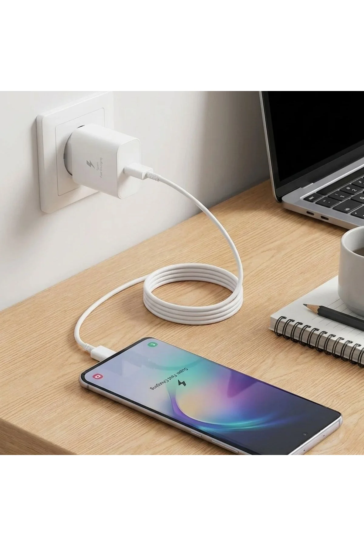 45W Süper Hızlı Şarj Adaptörü USB-C PD 3.0 PPS Fast Charger + 5A Type-C to Type-C Kablo (4741) - Just Cheap Store Görsel 5