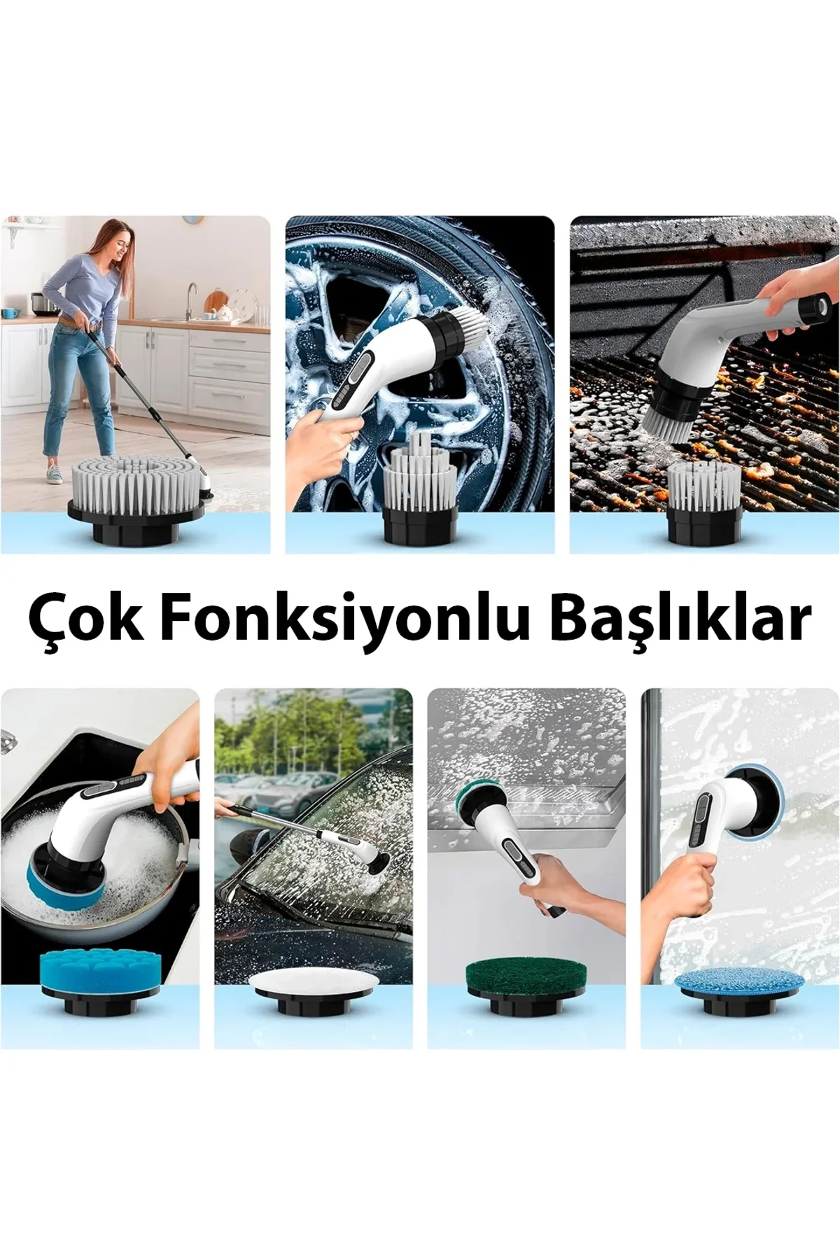 9&amp;apos;u 1 Arada Çok Amaçlı Kablosuz Şarjlı Temizlik Fırçası IP67 Yıkanabilir Başlık (4741) - Just Cheap Store Görsel 2