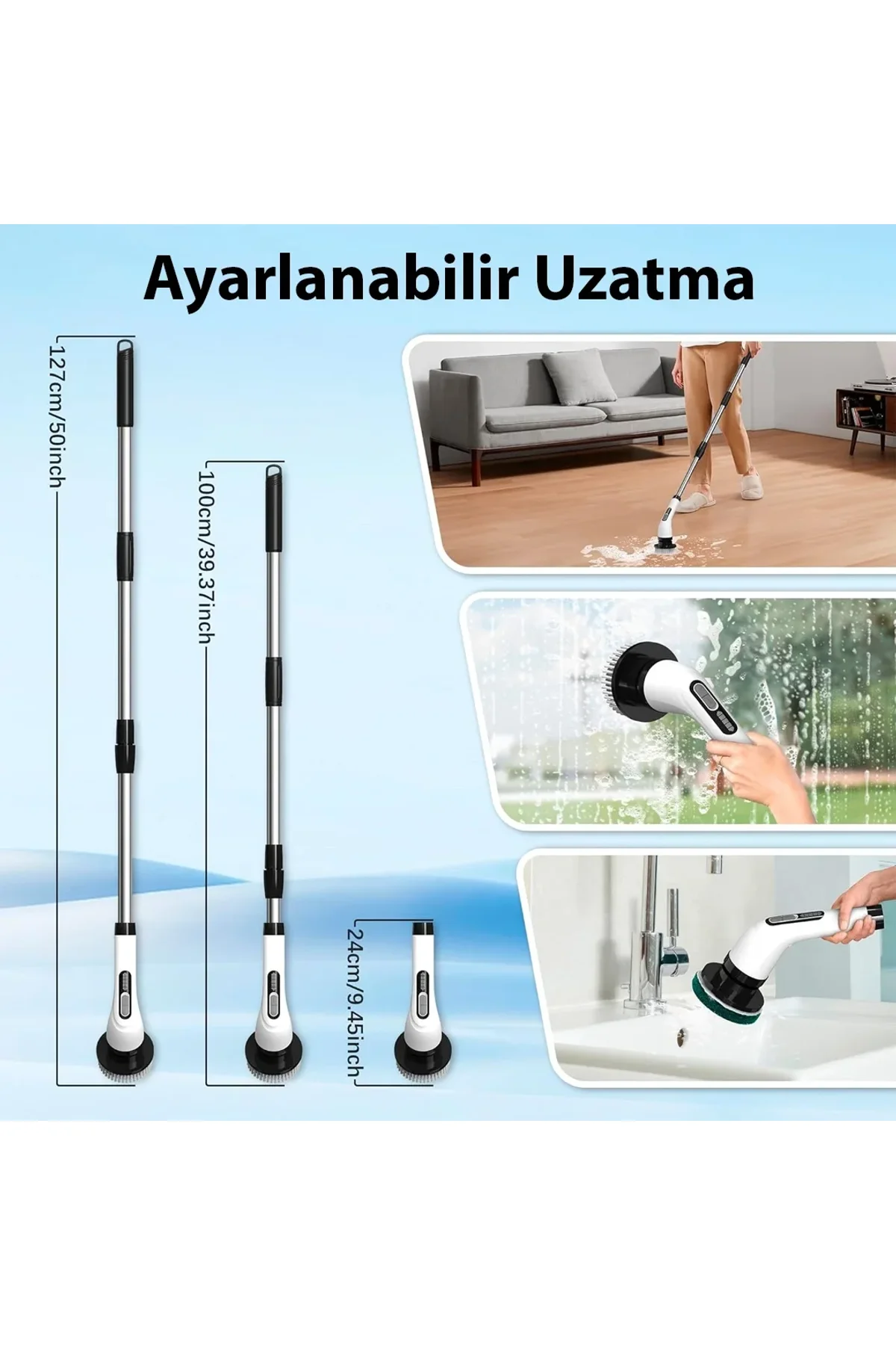 9&amp;apos;u 1 Arada Çok Amaçlı Kablosuz Şarjlı Temizlik Fırçası IP67 Yıkanabilir Başlık (4741) - Just Cheap Store Görsel 3