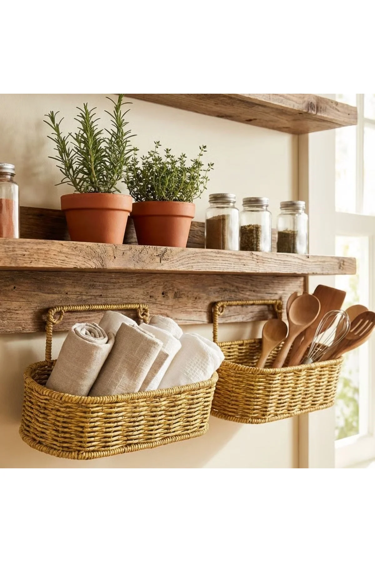 2’li Duvar Askılı Plastik Rattan Organizer – Oval Hasır Görünümlü Mutfak Raf Sepeti, Banyo ve Ev İçi - Just Cheap Store Görsel 3