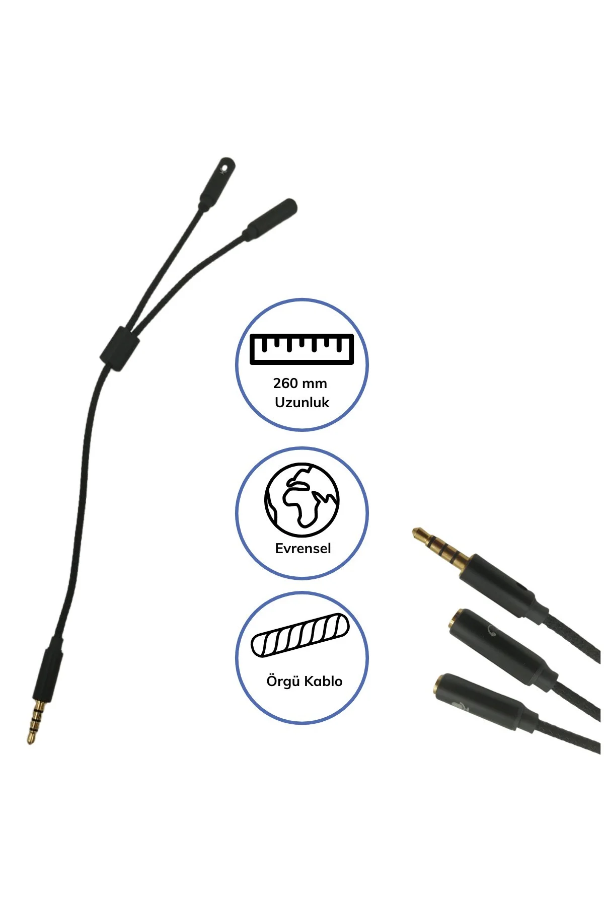 1 Erkek 2 Dişi 3.5 mm Kulaklık ve Mikrofon Ayırıcı Çoklayıcı Aux Kablo (4741) - Just Cheap Store Görsel 5