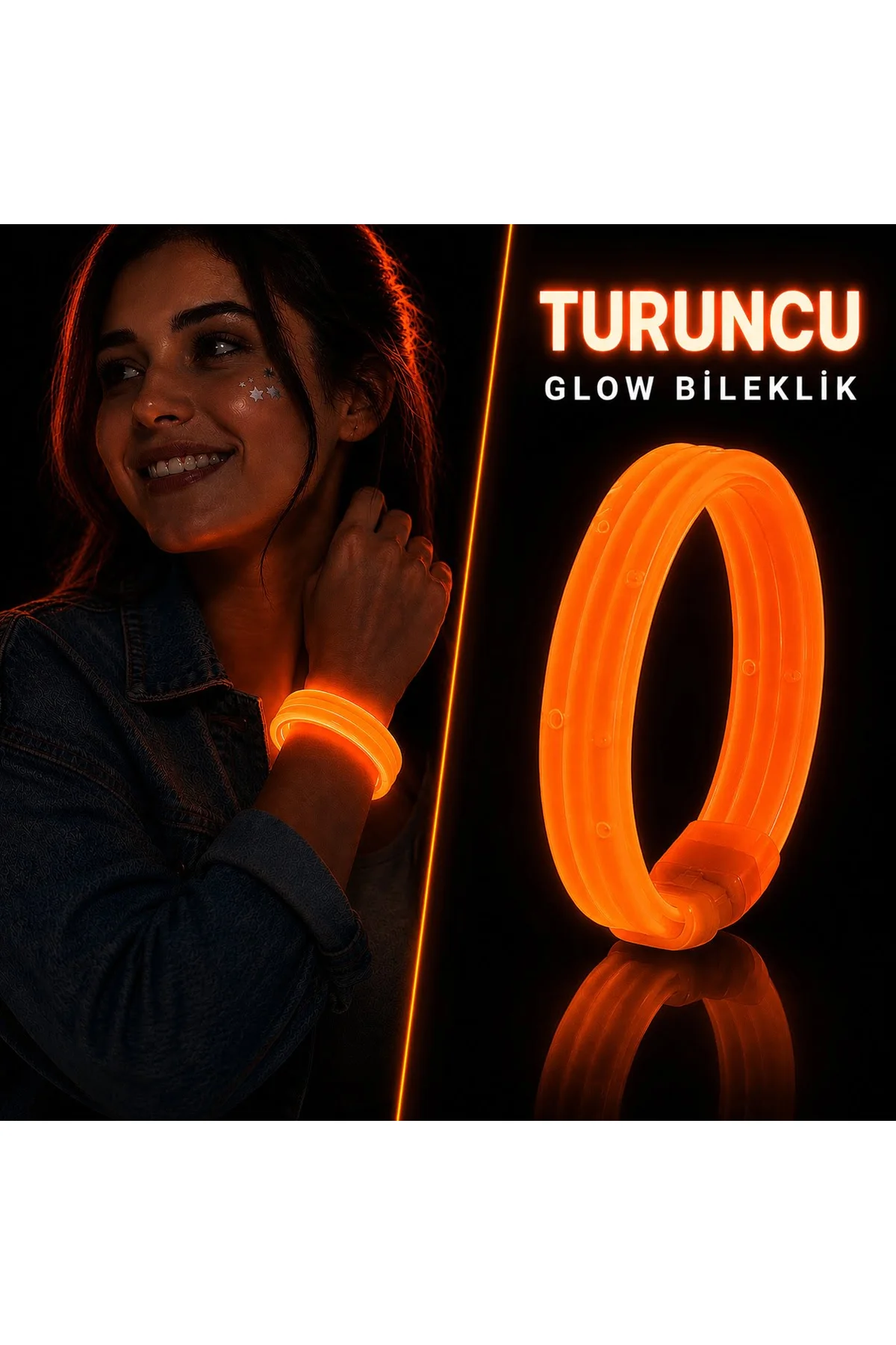 Turuncu Kalın Glow Bileklik – Kırılarak Yanan Parti ve Festival Bilekliği (4741)