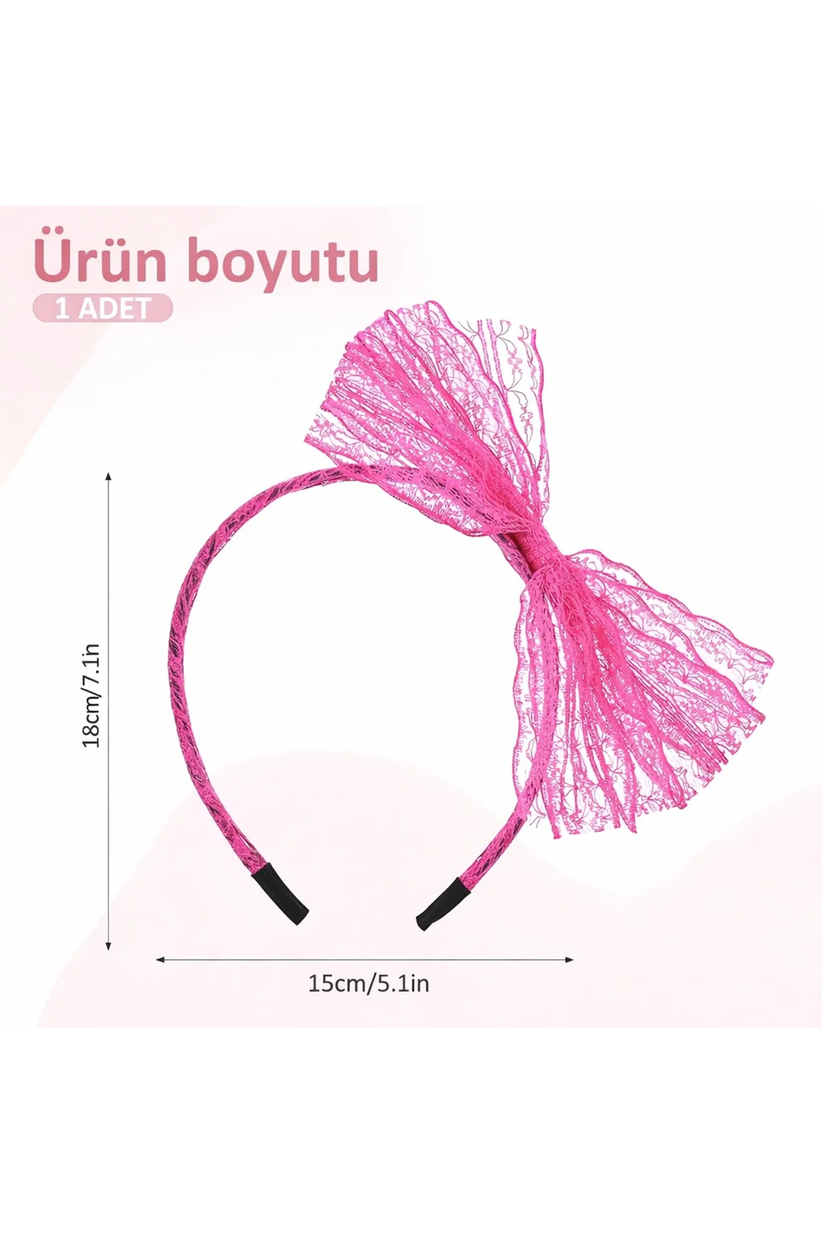 80’ler 90’lar Neon Pembe Dantel Taç Fiyonklu (4741) - Just Cheap Store Görsel 3