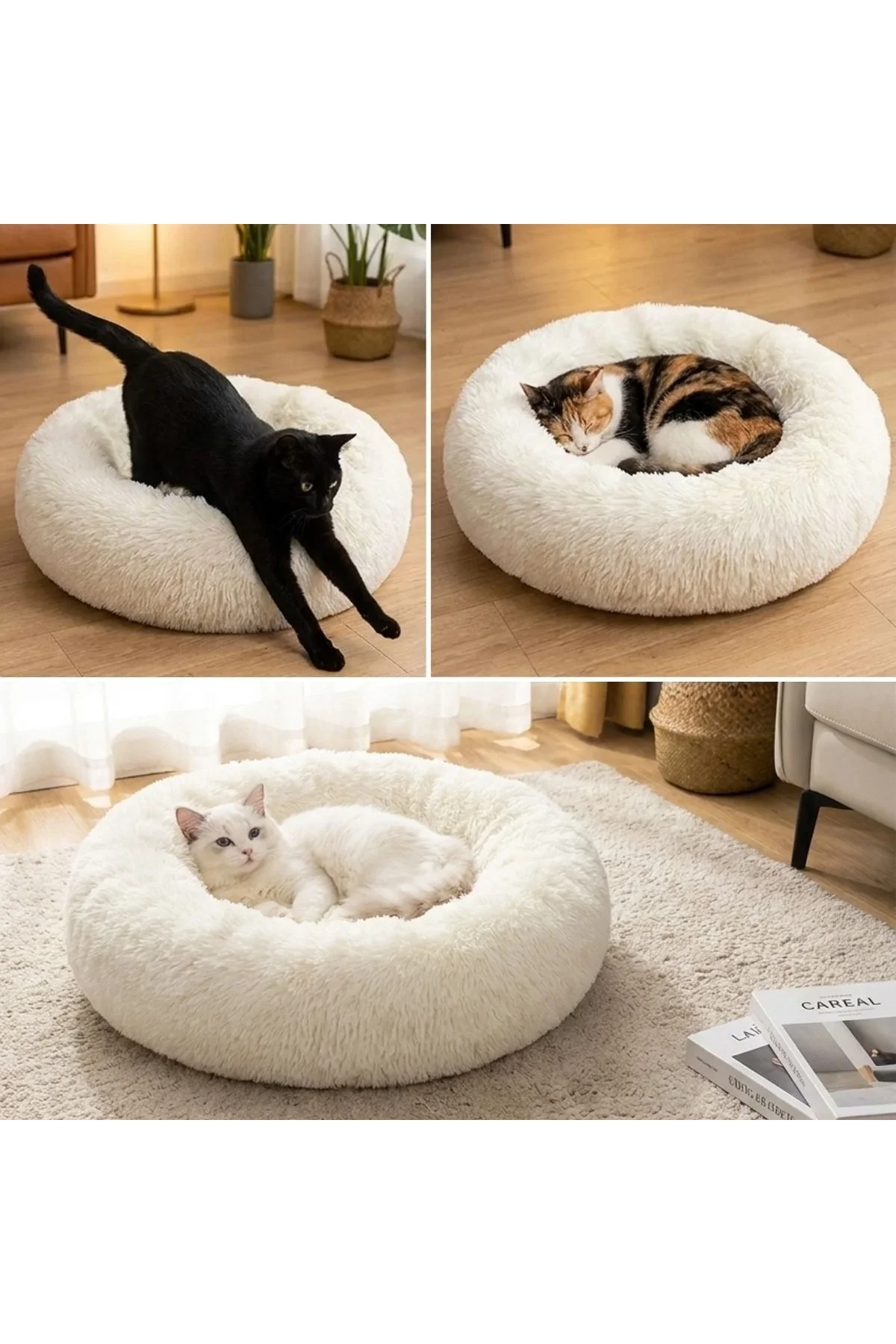 Yuvarlak Ultra Yumuşak Welsoft Peluş Kedi ve Köpek Yatağı – Kaymaz Taban Tüylü Pet Pufu,Uyku Minderi - Just Cheap Store Görsel 3