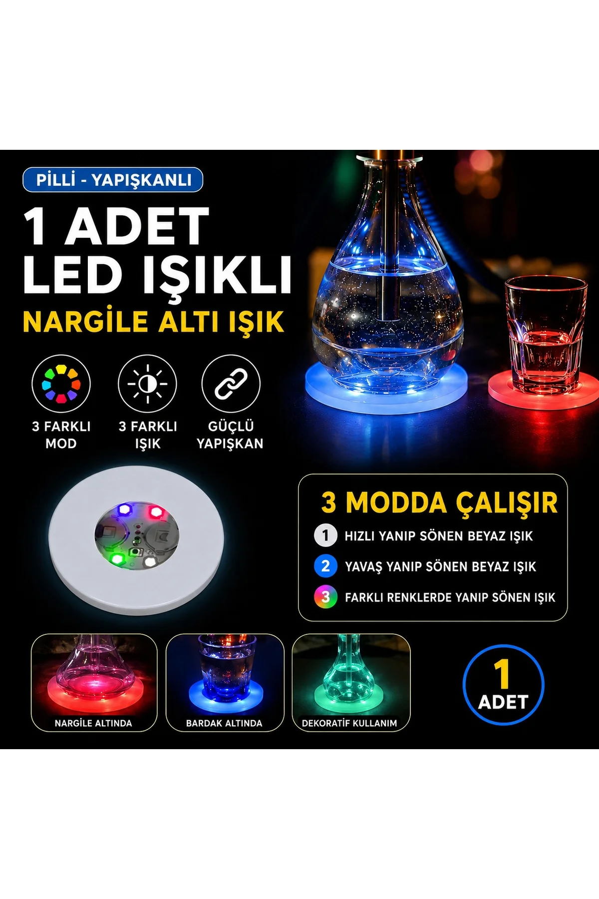 RGB LED Nargile Altı Işık 1 Adet 6 CM Çapındadır (4741)