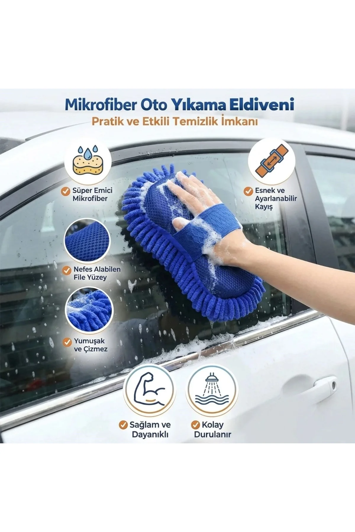 Mikrofiber Oto Yıkama Eldiveni – Kalın Süngerli Araç Temizleme Bezi, Araba Yıkama Eldiveni (4741) - Just Cheap Store Görsel 3