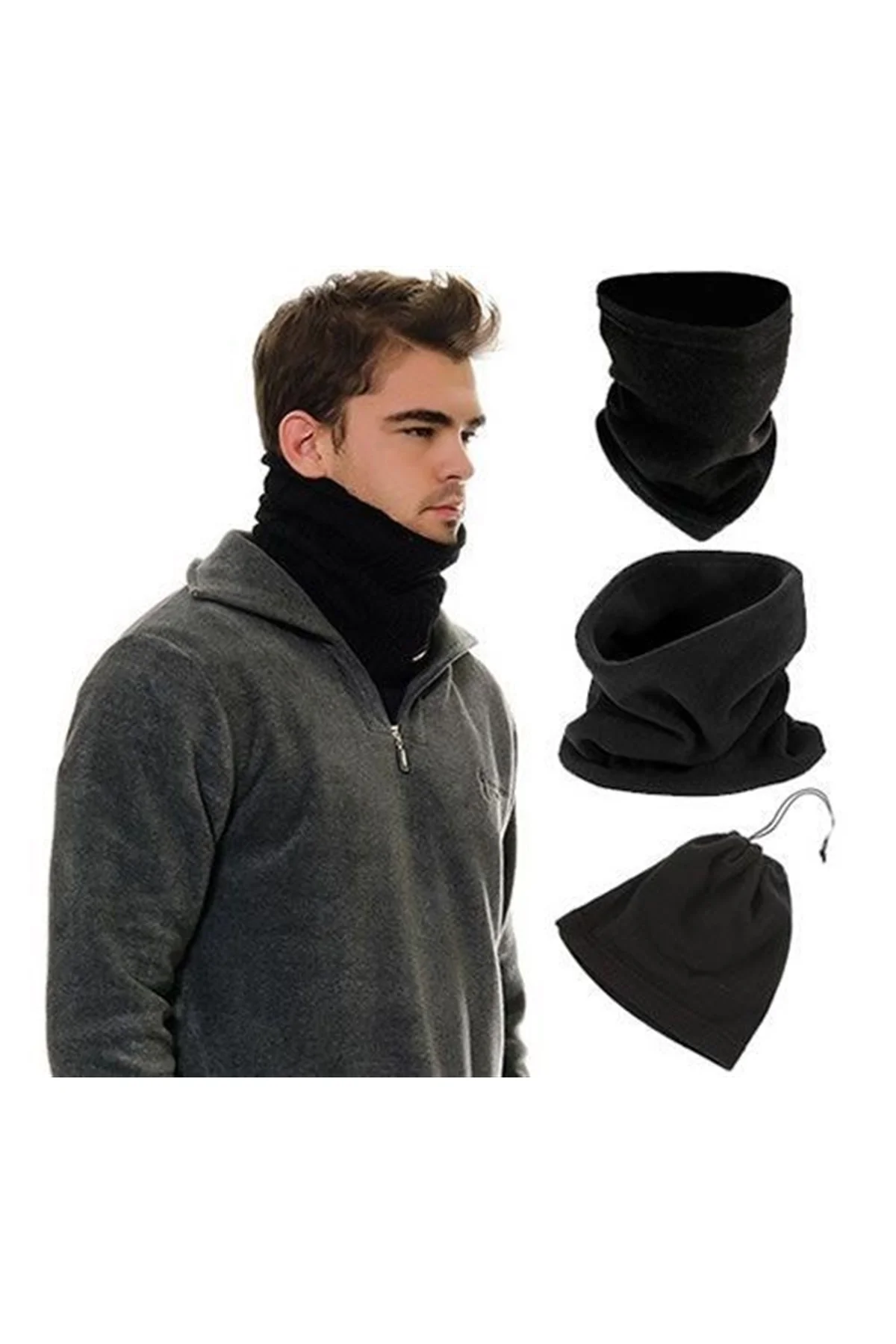 Çok Fonksiyonlu Unisex Terletmez Kumaş İpli Polar Bere Boyunluk (4741)