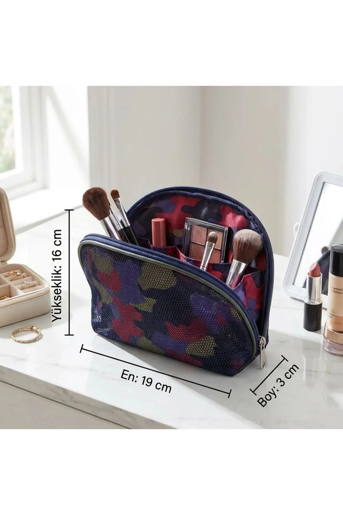 Çok Renkli Kamuflaj Makyaj Çantası – File Detaylı Seyahat Tipi Kozmetik Organizer El Çantası (4741) - Just Cheap Store Görsel 5
