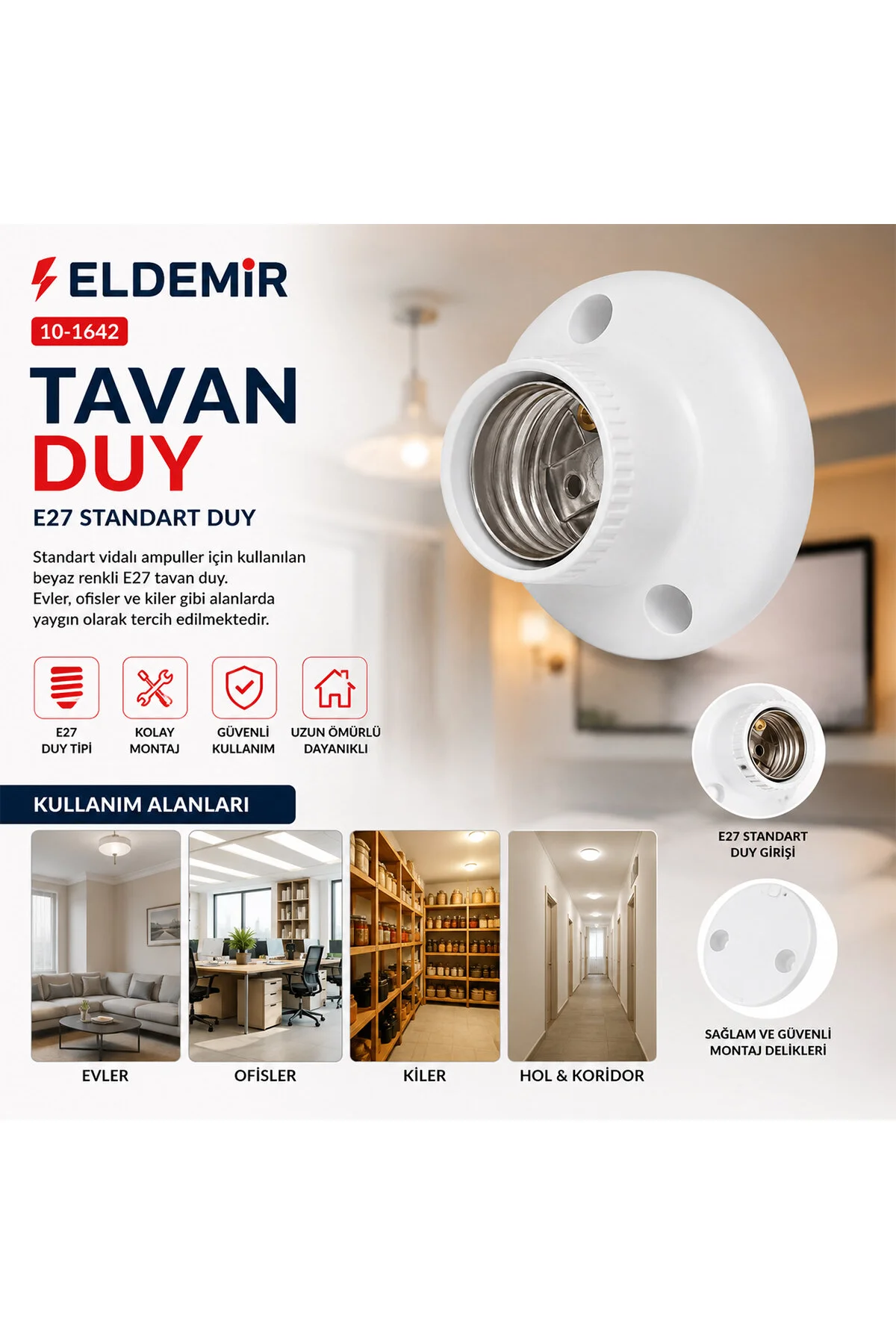 40 ADET E27 KOLAY MONTAJ TAVAN DUY (4741) - Just Cheap Store Görsel 2