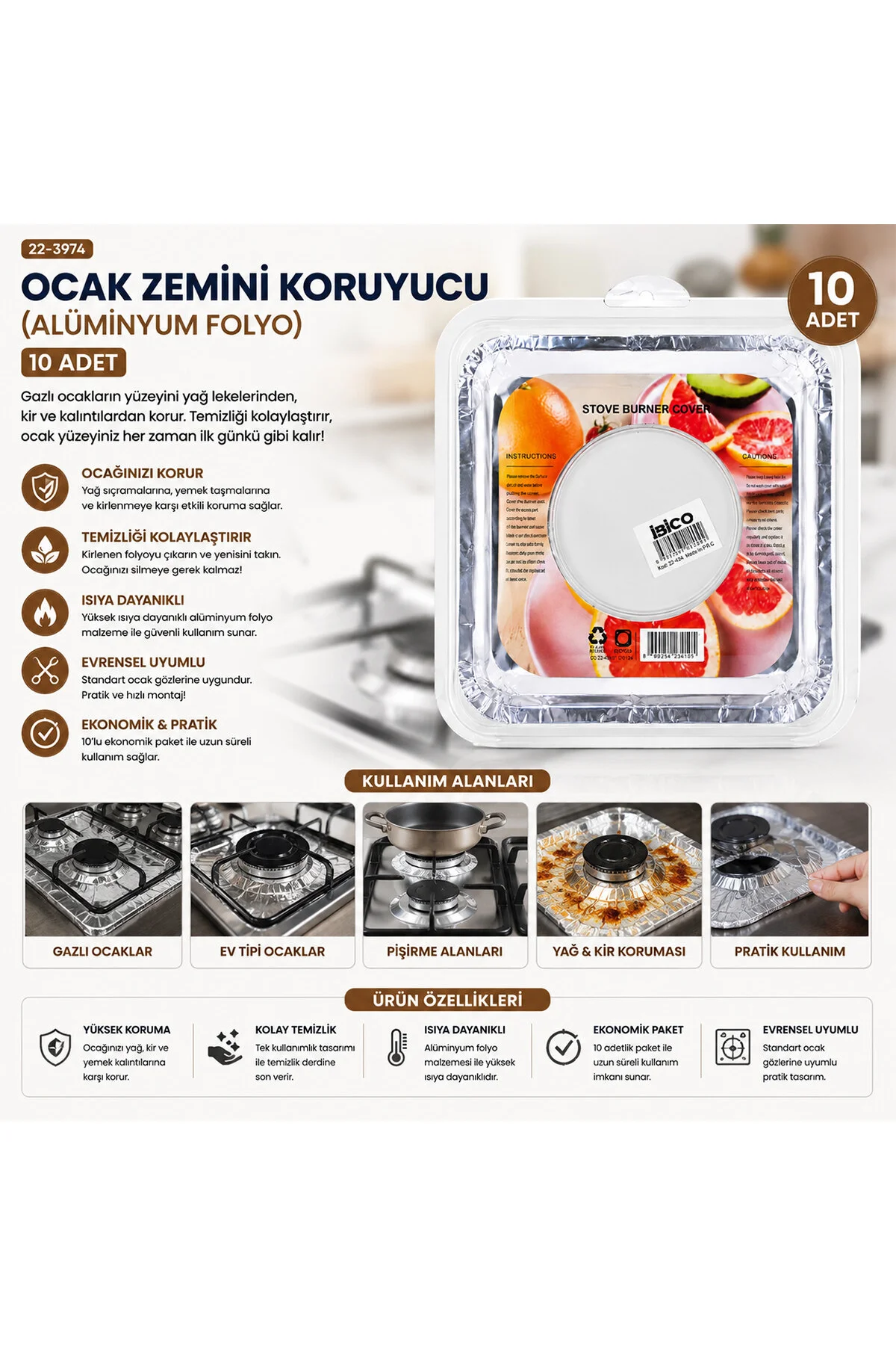 10PCS 20.5CM OCAK ZEMİNİ KORUYUCU ALÜMİNYUM FOLYO (4741)