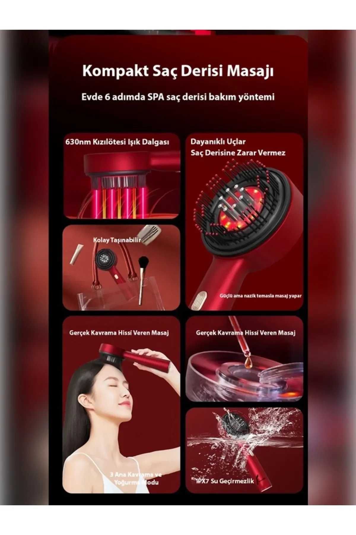 Şarjlı Ve Titreşimli Saç Masaj Tarağı Bakım Yağı Hazneli Fırça - Just Cheap Store Görsel 3