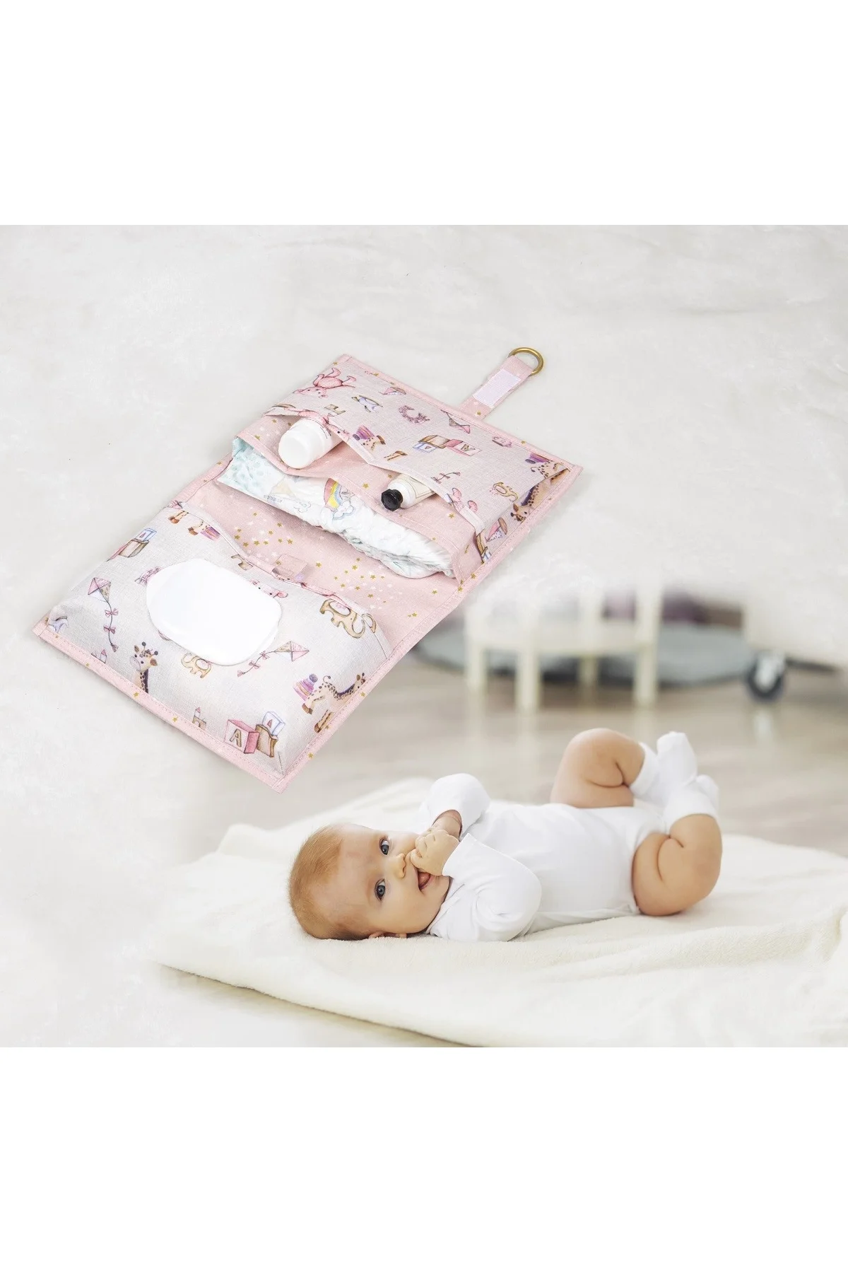 Baby Kullanımı Kolay Desenli Alt Bakım Çantası (pembe)