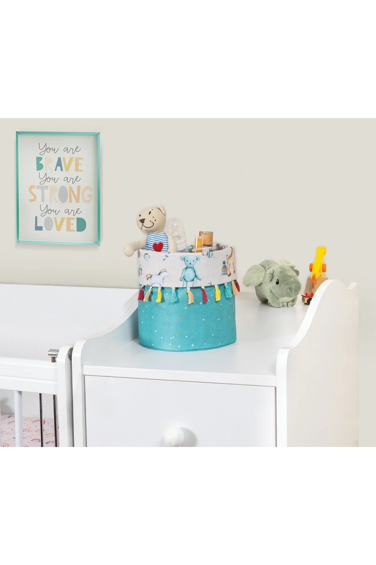 Baby Kullanımı Kolay Desenli Taşınabilir Düzenleyici Püsküllü Yuvarlak Sepet(yeşil) - Just Cheap Store Görsel 3