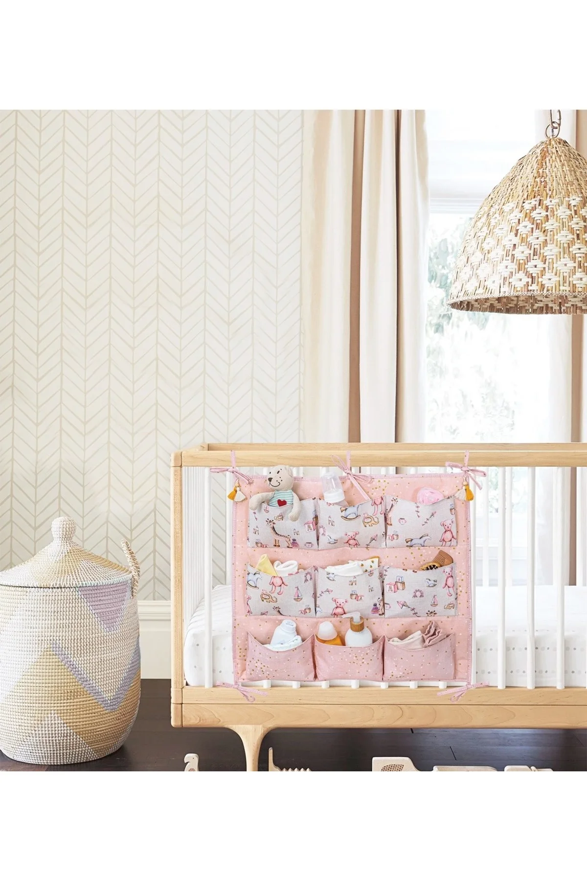 Baby 9 Cepli Bağlamalı Beşik Kenarı Düzenleyici (pembe)