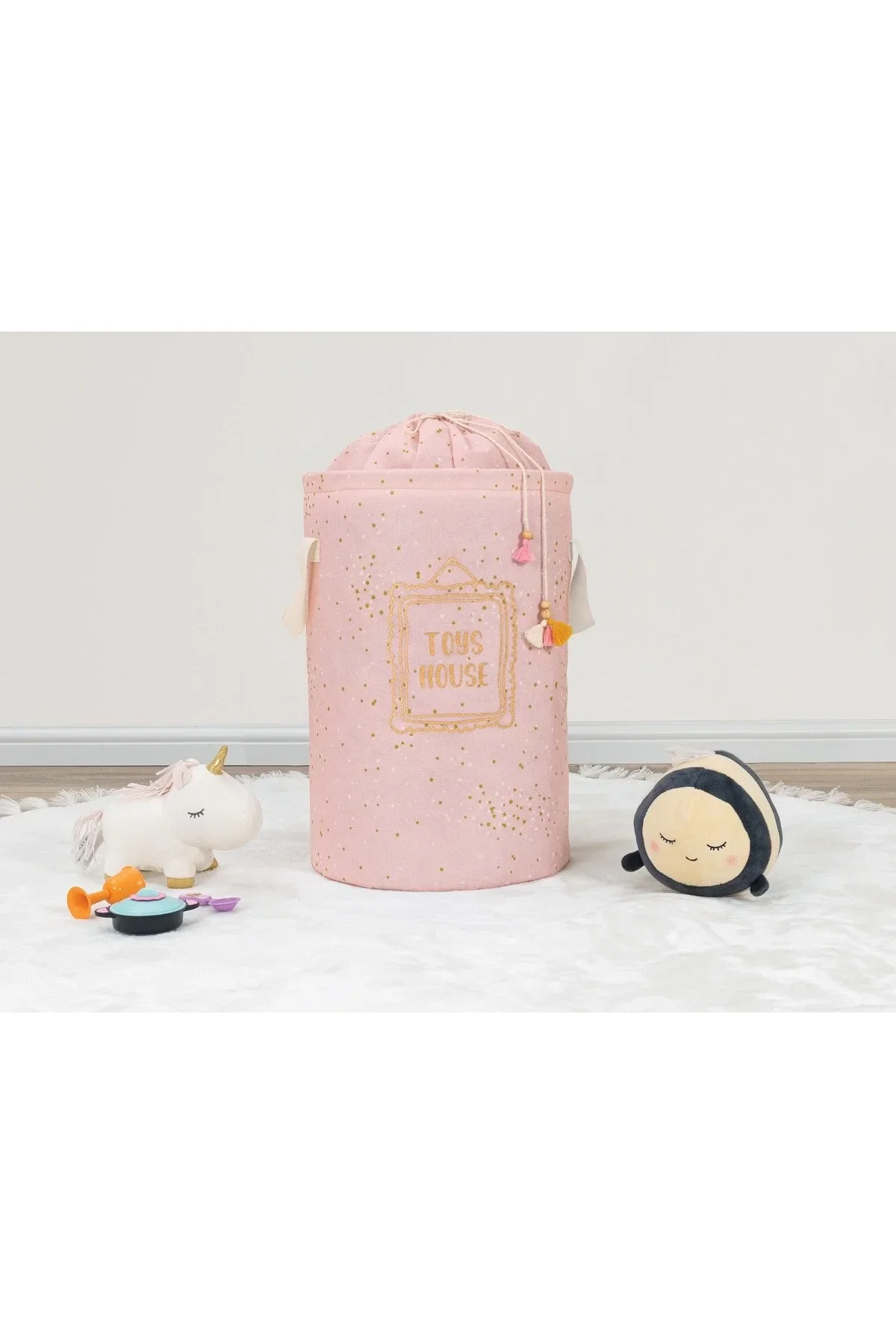Baby Kullanımı Kolay Desenli Taşınabilir Torbalı Yuvarlak Sepet(pembe) Çamaşır Sepeti 04270 - Just Cheap Store Görsel 3