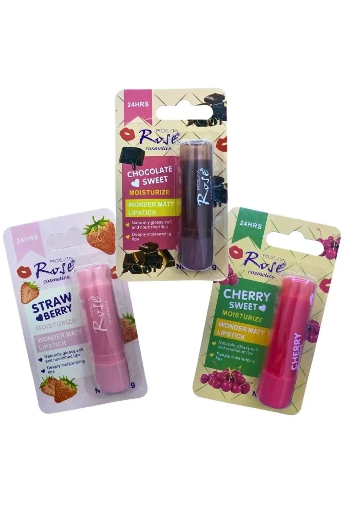 Yoğun Etkili Dudak Koruyucu Nemlendirici Balm Kiraz Çilek Çikolata (3lü Set) - Just Cheap Store Görsel 2