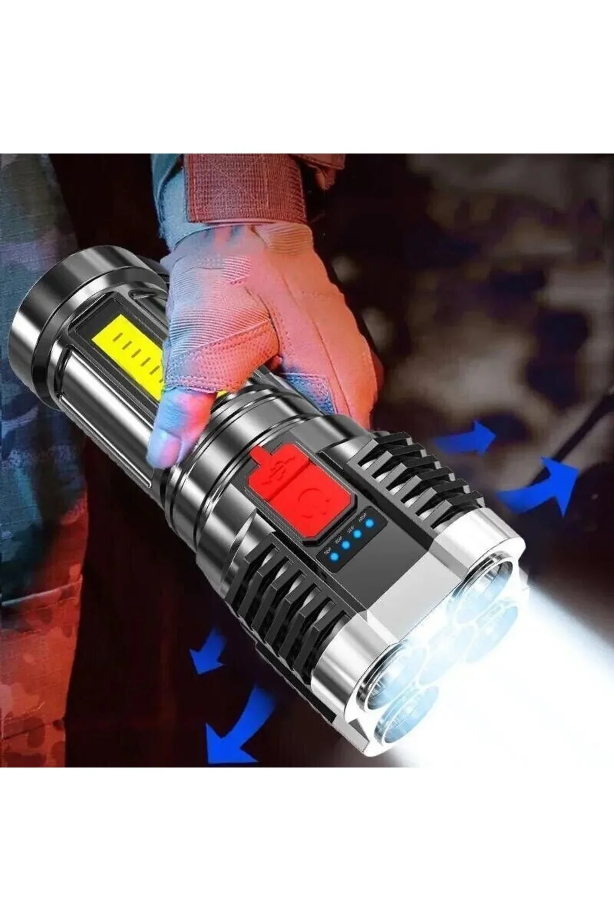 Ultra Parlak El Feneri Usb Şarj 4 Led+yan Cob Led Taktik Günlük Hayat Kamp Avcılık El Feneri - Just Cheap Store Görsel 3