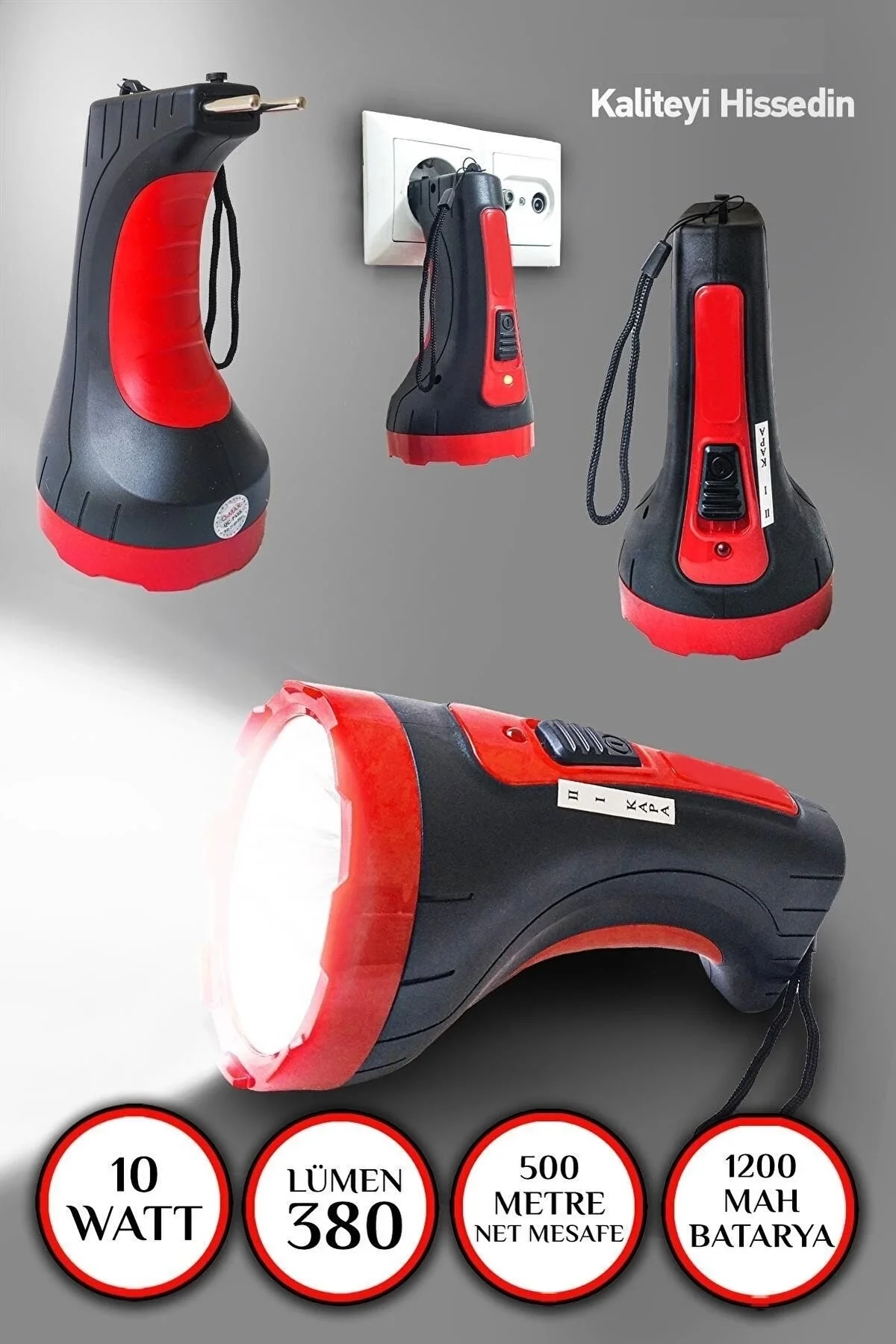 Şarjlı 10w Projektör Led El Feneri 2 Mod Aydınlatmalı Uzun Menzil Güvenlik Bekçi Polis Feneri Işılda - Just Cheap Store Görsel 2