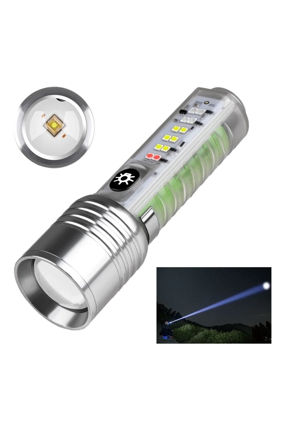 Profesyonel Tg Led Güçlü 8 Modlu Type-c 1000 Lümen Polis Çakarlı Şarjlı El Feneri
