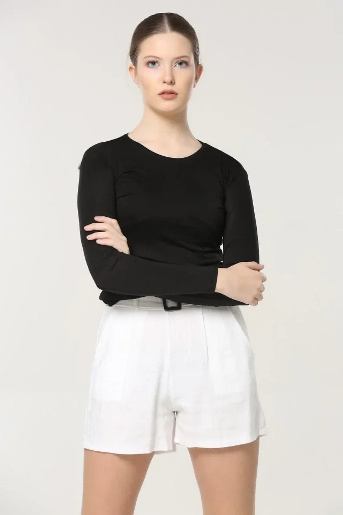 Rahat Ve Şık Uzun Kollu Bisiklet Yaka Likralı Viskon Penye Body Siyah - Just Cheap Store Görsel 5
