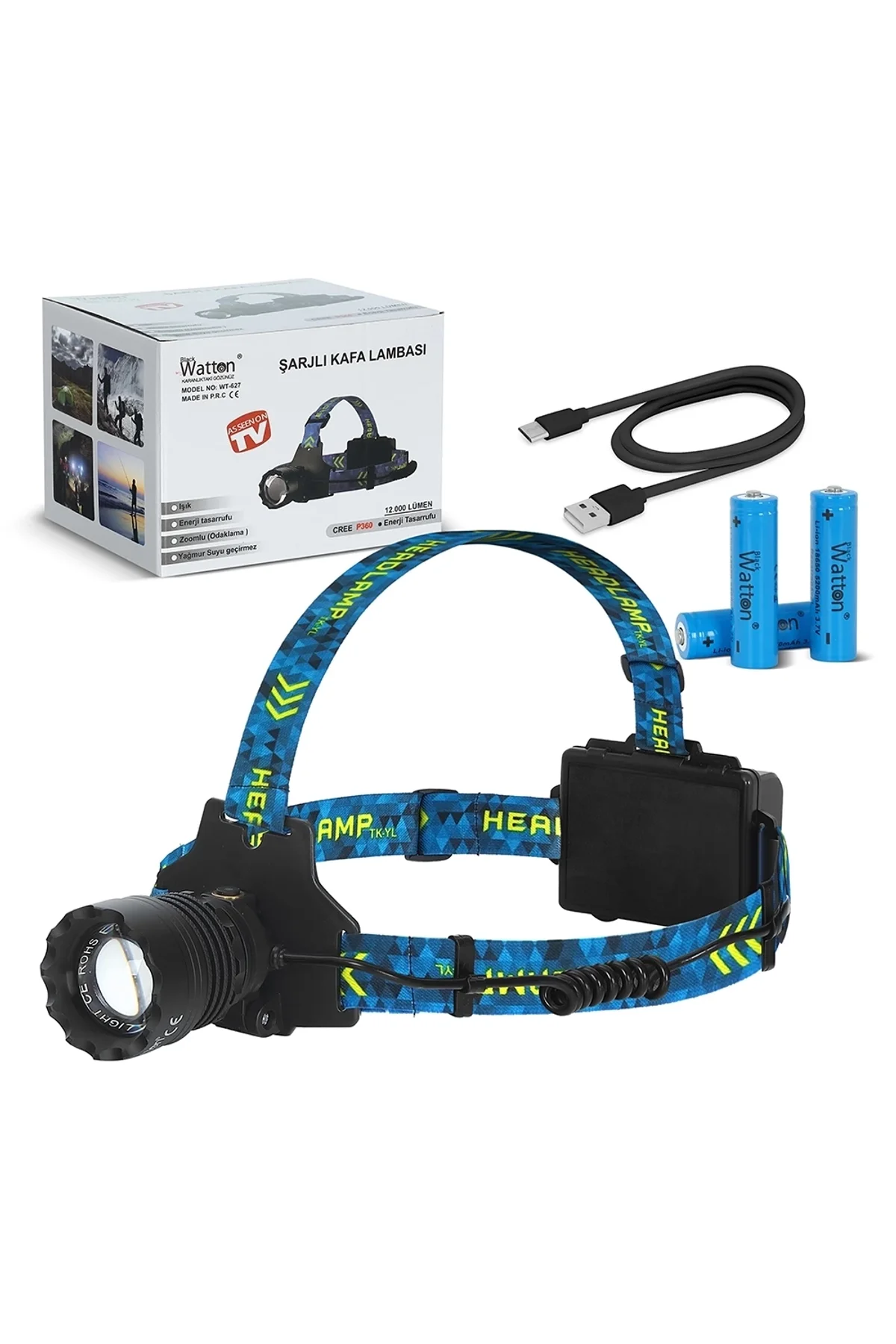 Cree P360 - 12,000 Lümen Şarjlı Kafa Lambası Wt-627