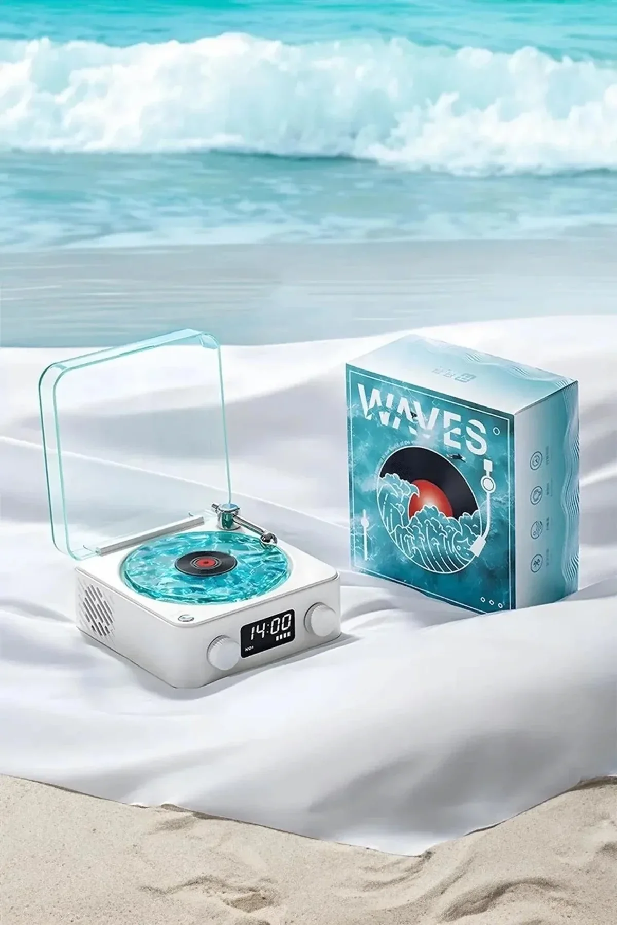 Waves Nostalji Plak Görünümlü Bluetooth Hoparlör 3d Ses Dalgası Retro Müzik Plak Mavi - Just Cheap Store Görsel 3