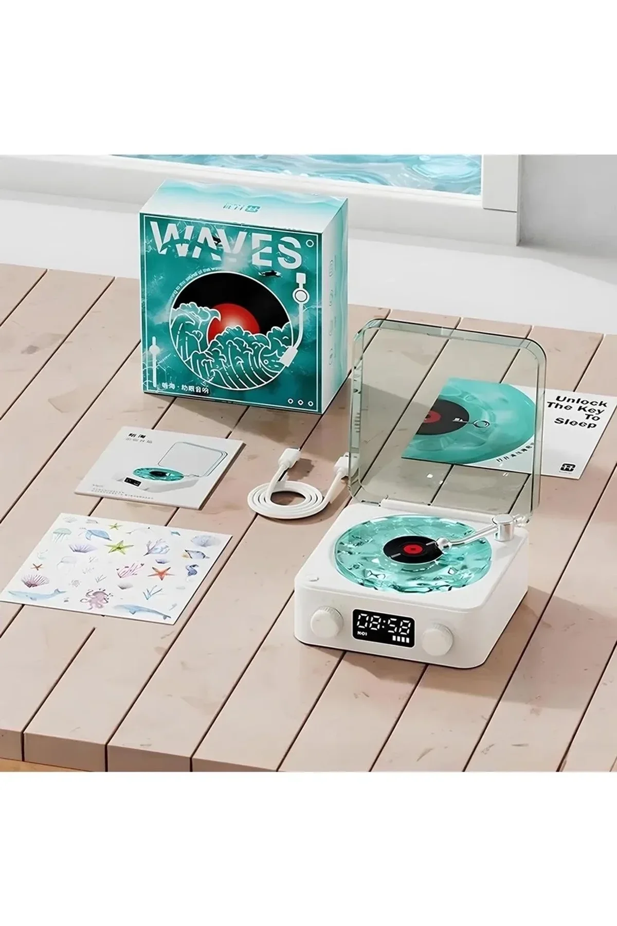 Waves Nostalji Plak Görünümlü Bluetooth Hoparlör 3d Ses Dalgası Retro Müzik Plak Mavi - Just Cheap Store Görsel 5