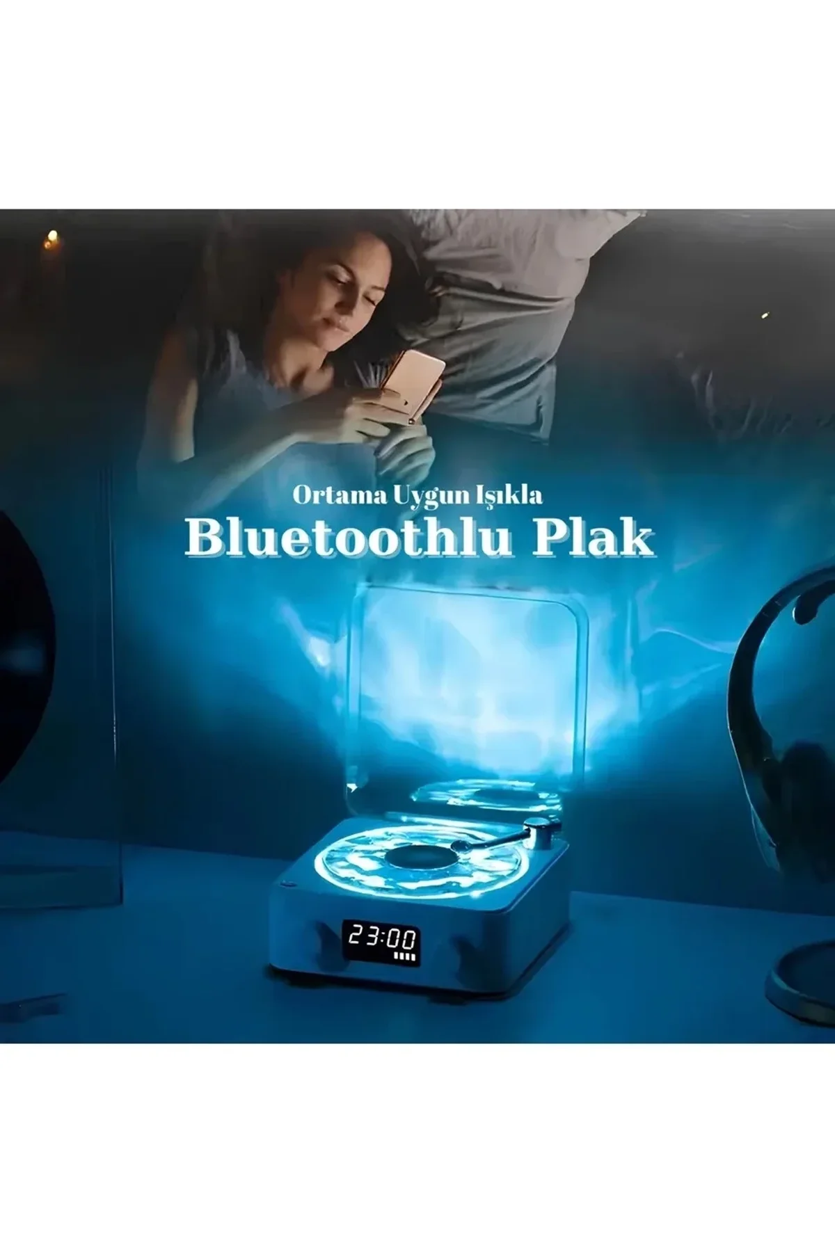 Waves Nostalji Plak Görünümlü Bluetooth Hoparlör 3d Ses Dalgası Retro Müzik Plak Mavi - Just Cheap Store Görsel 4