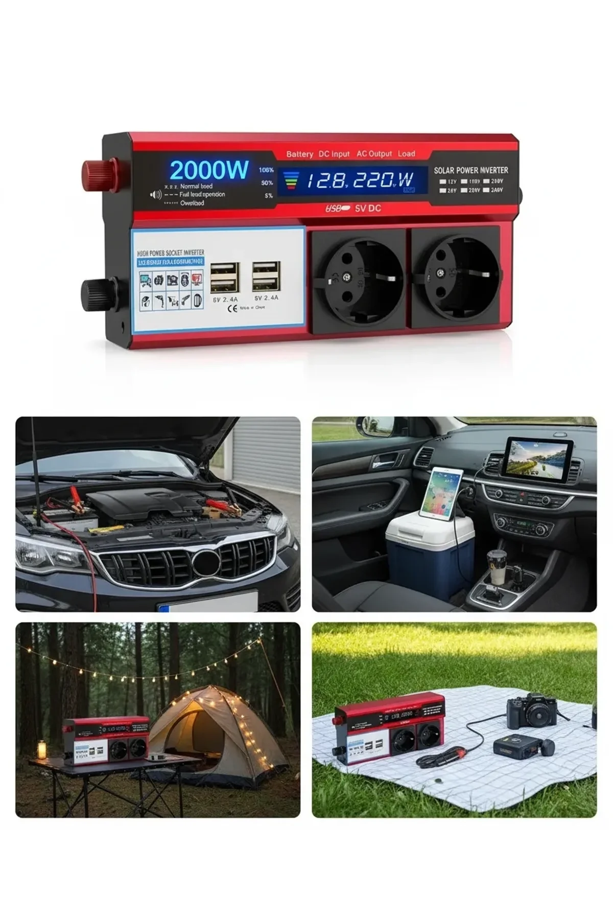 12v 2000w Modifiye Sinüs İnverter Araç Ve Güneş Enerjisi Uyumlu, Çift Usb, Çift Priz Ve Çakmaklık Ep - Just Cheap Store Görsel 2