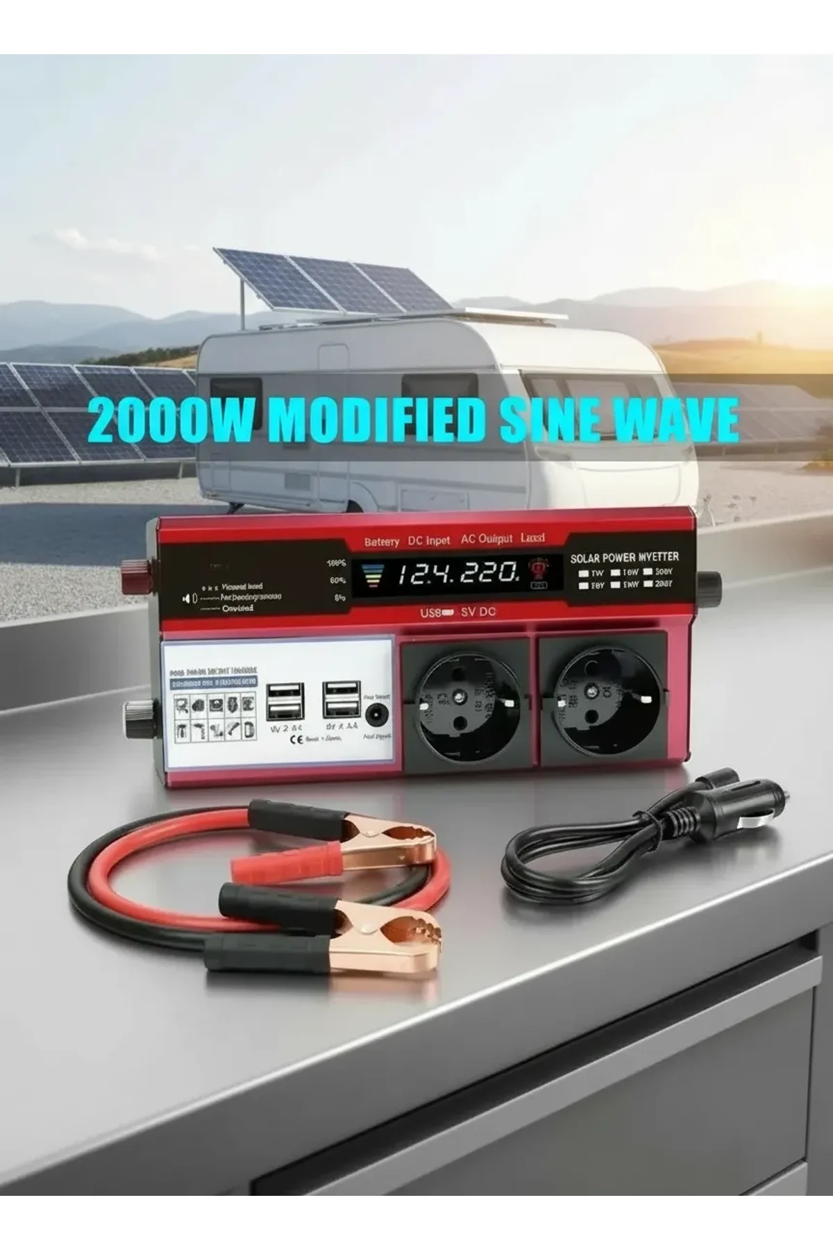 12v 2000w Modifiye Sinüs İnverter Araç Ve Güneş Enerjisi Uyumlu, Çift Usb, Çift Priz Ve Çakmaklık Ep - Just Cheap Store Görsel 5