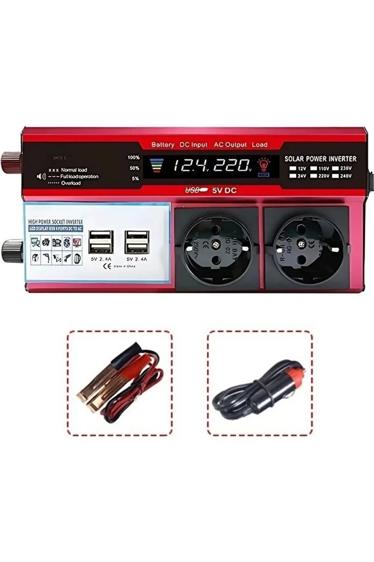 12v 2000w Modifiye Sinüs İnverter Araç Ve Güneş Enerjisi Uyumlu, Çift Usb, Çift Priz Ve Çakmaklık Ep