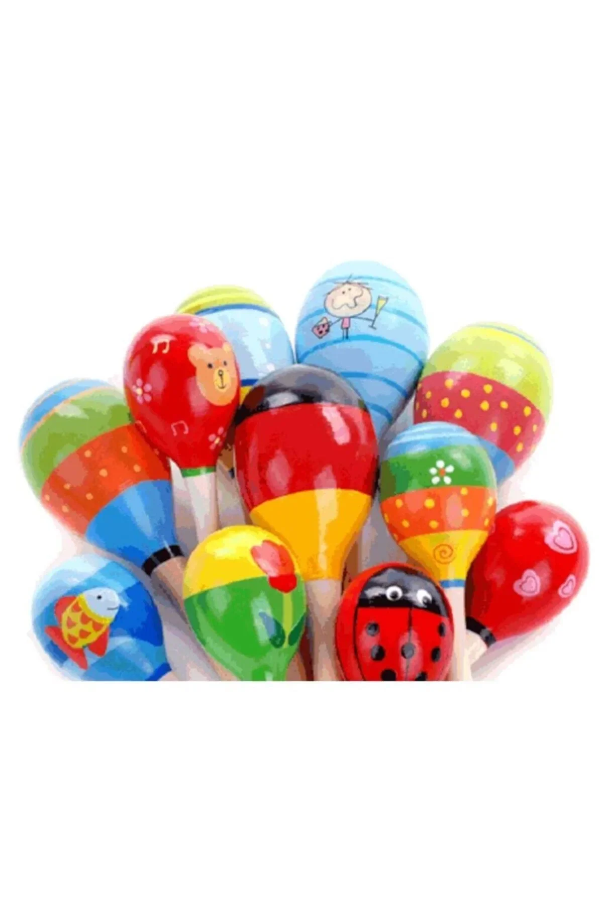 Renkli Ahşap Marakas Boncuklu Ritim Çıngırağı Çocuklar İçin Eğitici Ve Eğlenceli Müzik Aleti (7 Adet - Just Cheap Store Görsel 5