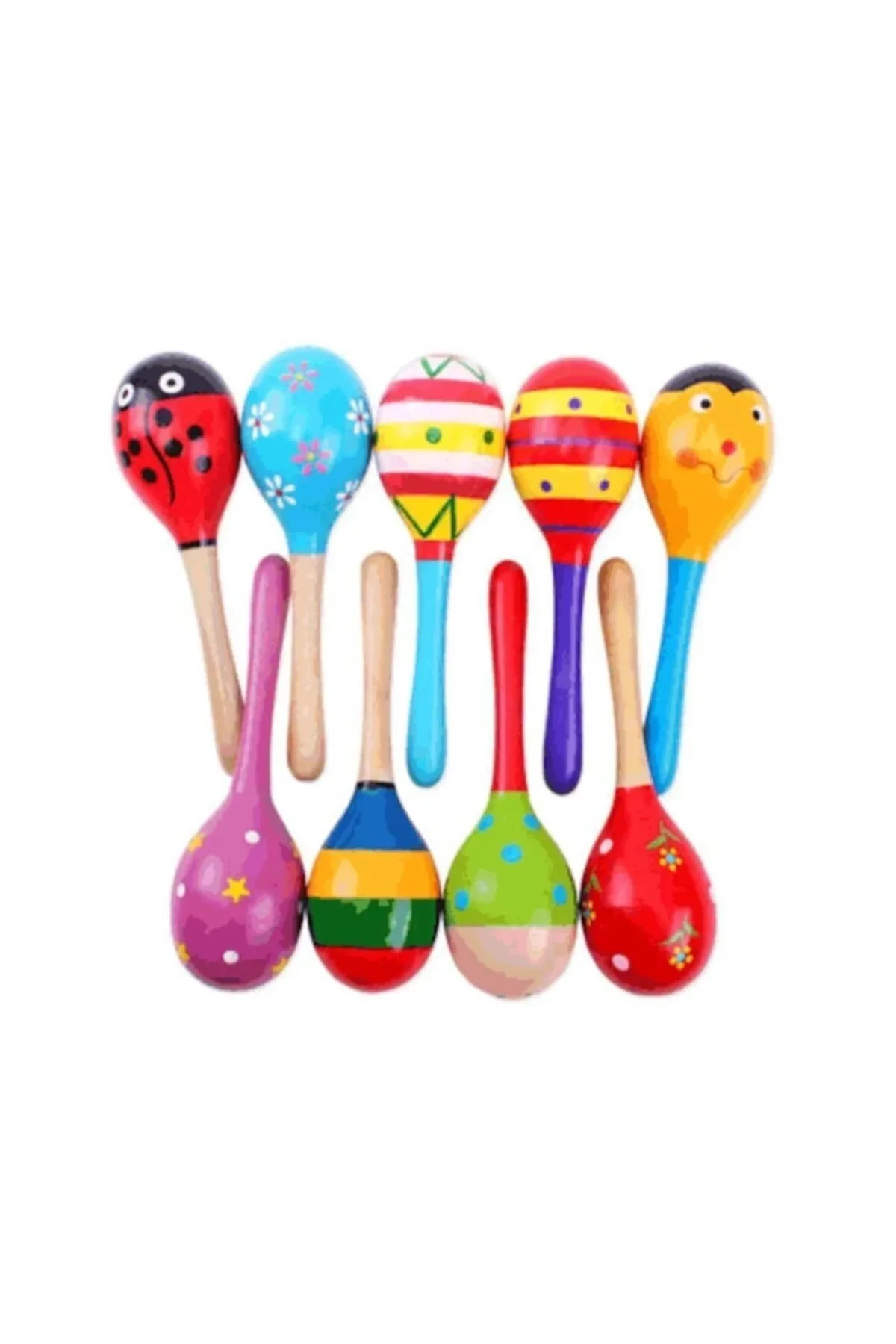 Renkli Ahşap Marakas Boncuklu Ritim Çıngırağı Çocuklar İçin Eğitici Ve Eğlenceli Müzik Aleti (7 Adet - Just Cheap Store Görsel 4