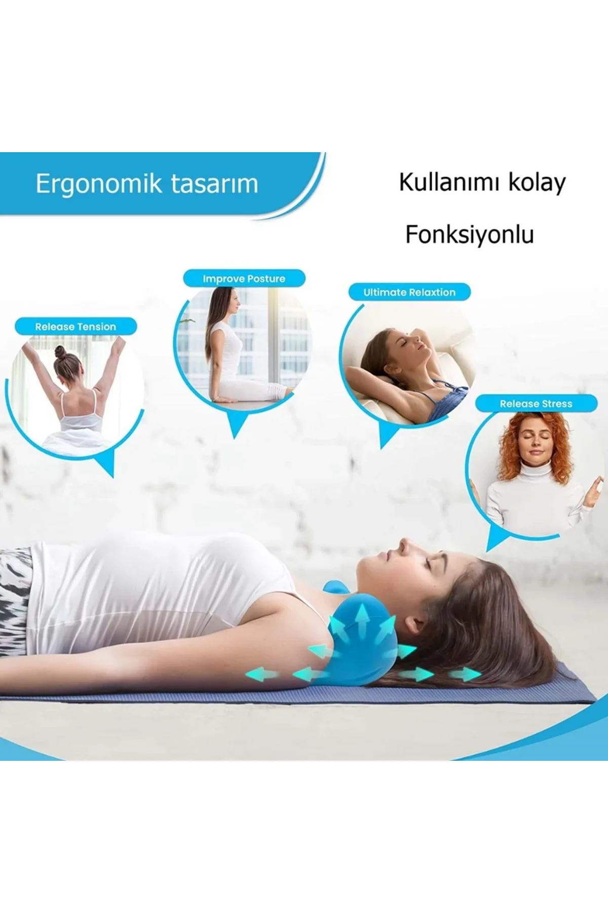 Ergonomik Boyun Masaj Yastığı – Servikal Traksiyon Destekli, Omurilik Ortopedik Yastık
