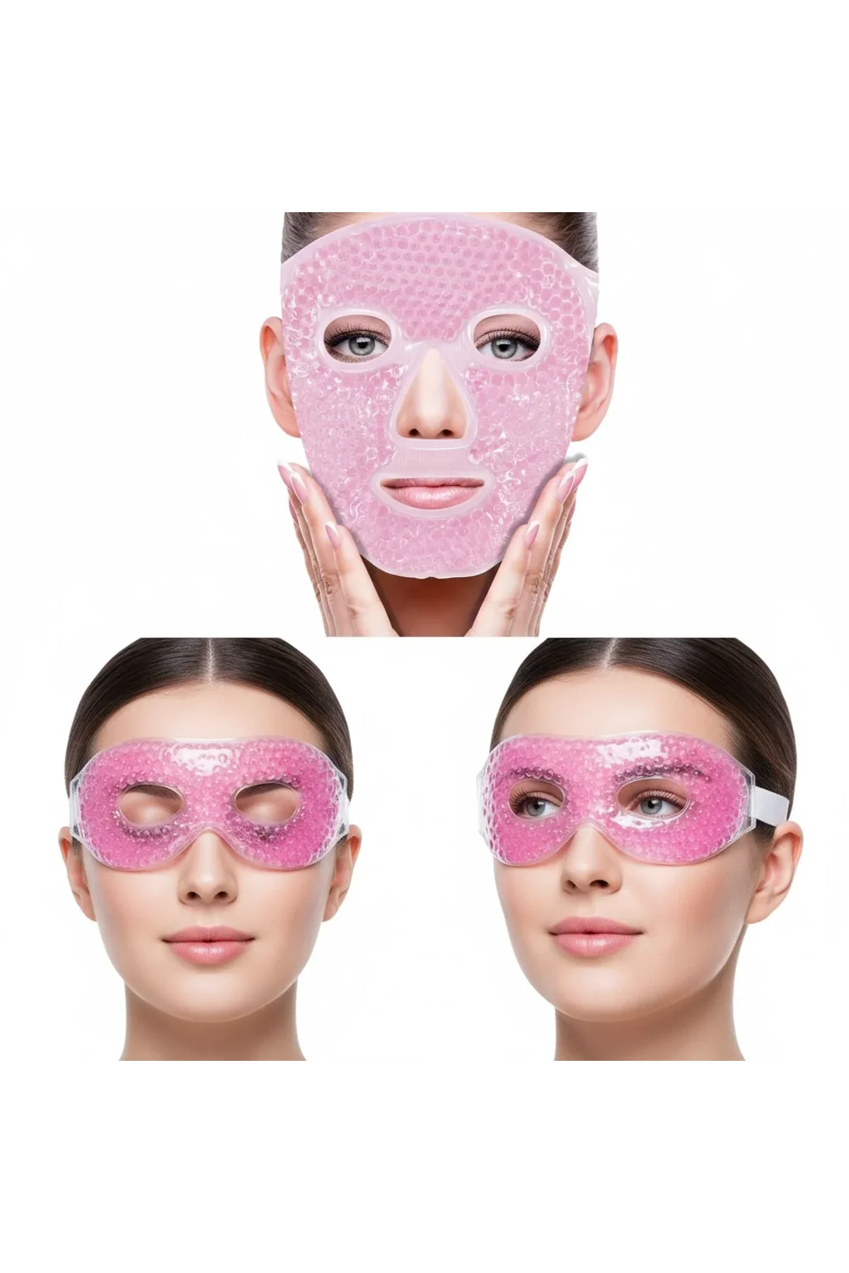 Terapi Jel Boncuklu Yüz Ve Göz Maskesi Seti Pembe Sıcak Ve Soğuk Kullanım - Just Cheap Store Görsel 2