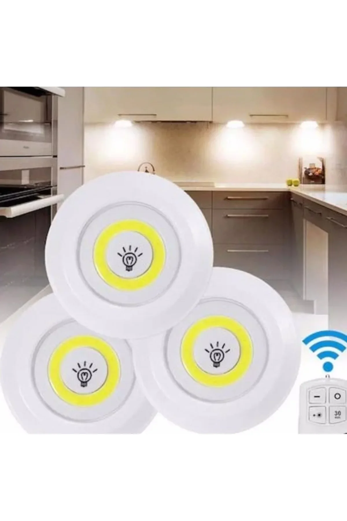 Uzaktan Kumandalı 3 Lü Spot Led Lamba Kablosuz Pilli Işıldak - Just Cheap Store Görsel 2