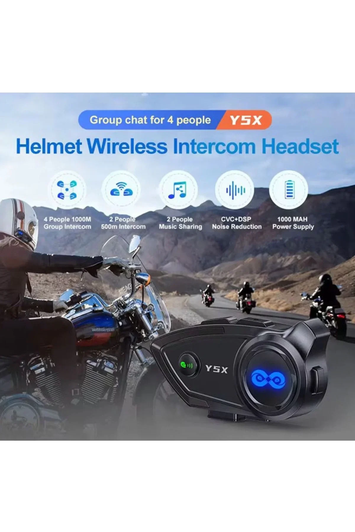 Y5x Rgb Işıklı Intercom 5 Kişi Bağlantılı 1000mah Motosiklet Bluetooth Kulaklık Seti - Just Cheap Store Görsel 3