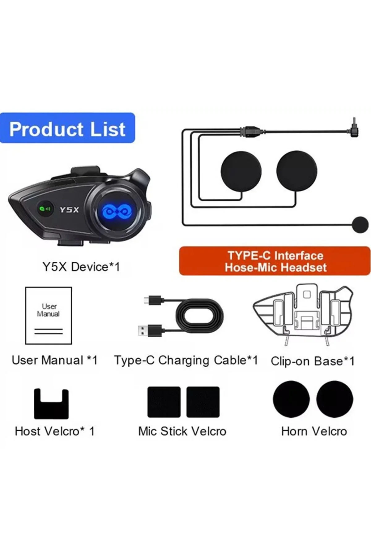 Y5x Rgb Işıklı Intercom 5 Kişi Bağlantılı 1000mah Motosiklet Bluetooth Kulaklık Seti - Just Cheap Store Görsel 5