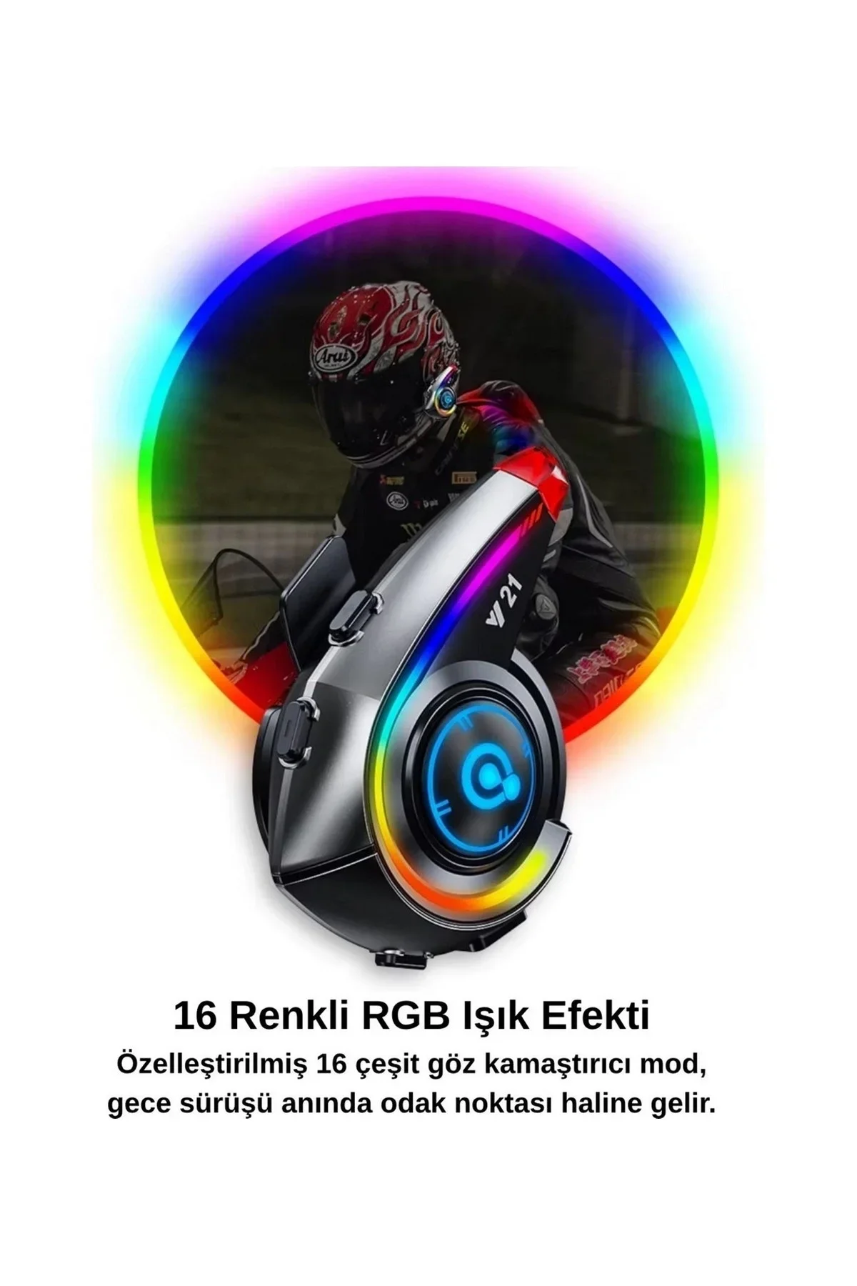 Y21 Rgb Işık Efektli Intercom Bluetooth Motosiklet Kask Kulaklığı Intercom Kulaklık - Just Cheap Store Görsel 4