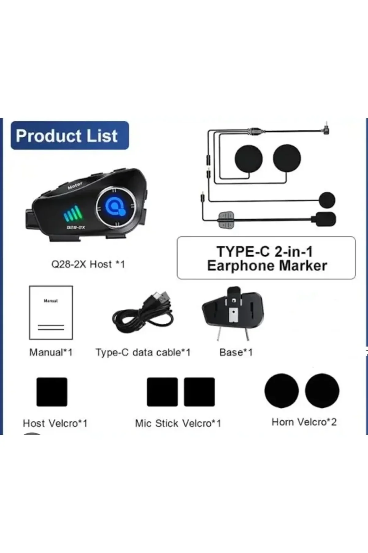 Q28 2x 2 Eşleşmeli Motosiklet Kask Bluetooth Kulaklık 1080p Kamera Su Geçirmez Intercom - Just Cheap Store Görsel 4