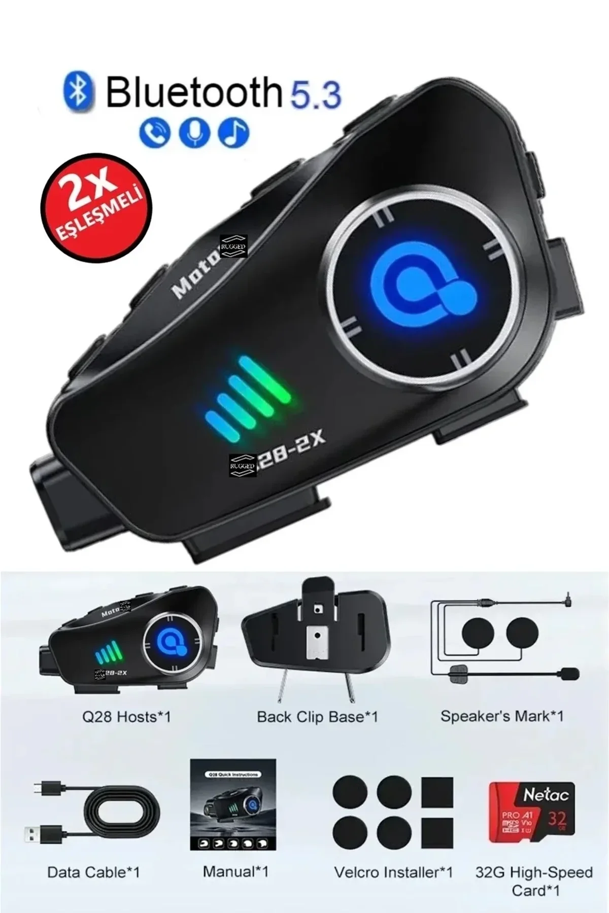 Q28 2x 2 Eşleşmeli Motosiklet Kask Bluetooth Kulaklık 1080p Kamera Su Geçirmez Intercom - Just Cheap Store Görsel 2