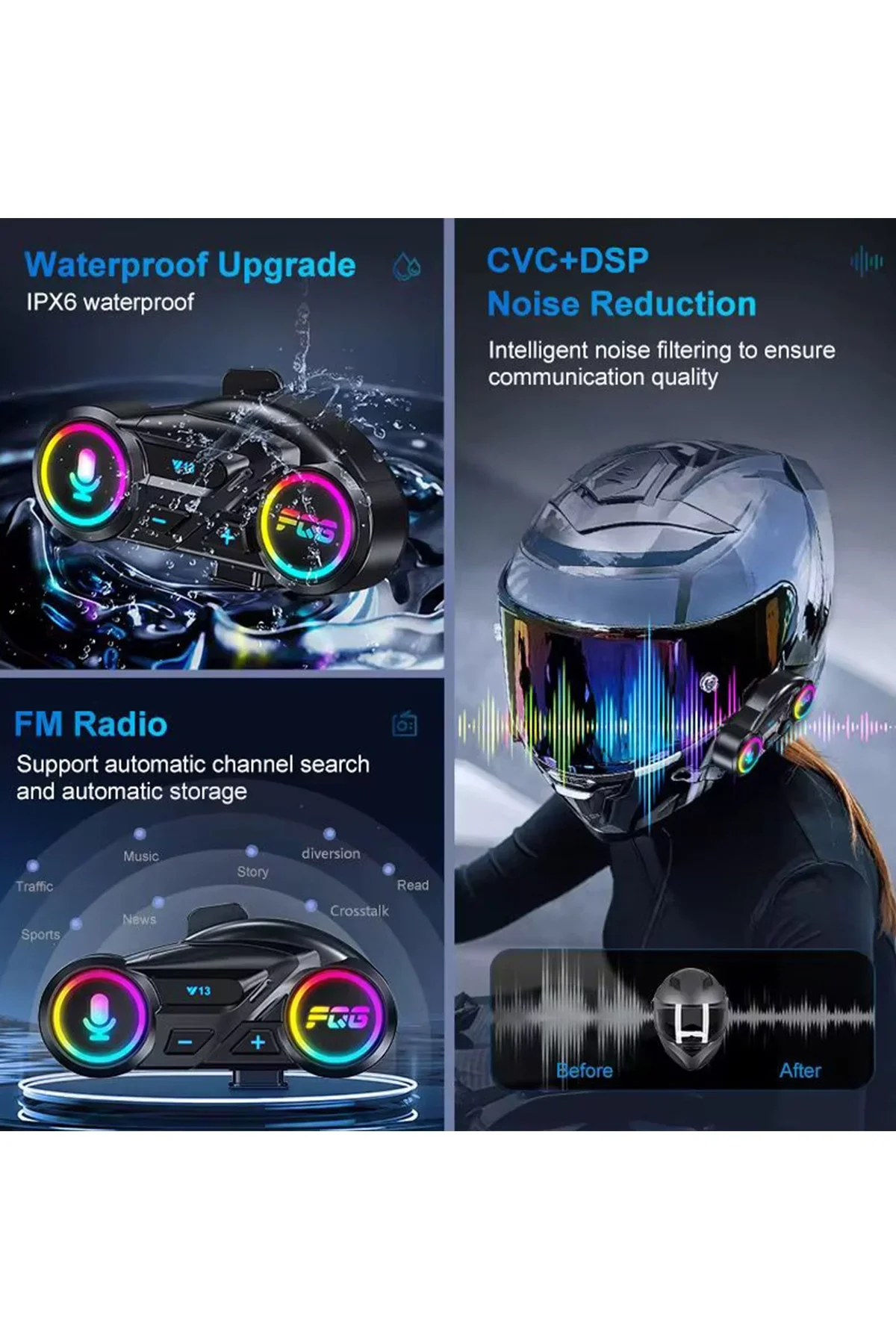 Y13 Motor Kask Kulaklık Rgb Modlu Radyolu Motosiklet Kulaklık 5.3 Bluetooth Intercom - Just Cheap Store Görsel 3